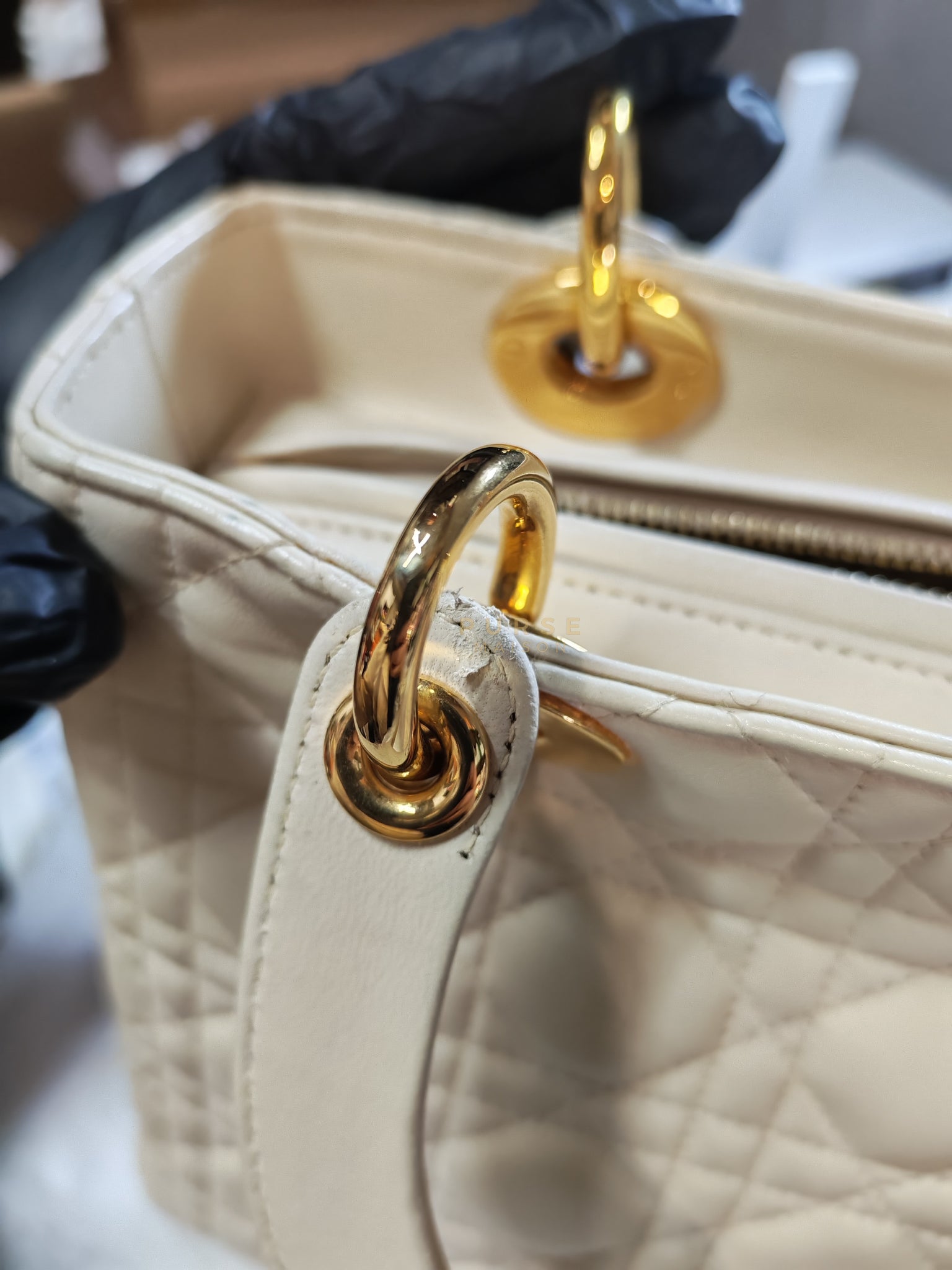 Lady Dior Medium in Cream Cannage Lambskin Leather and Gold Hardware | Purse Maison Luxury Bags Shop