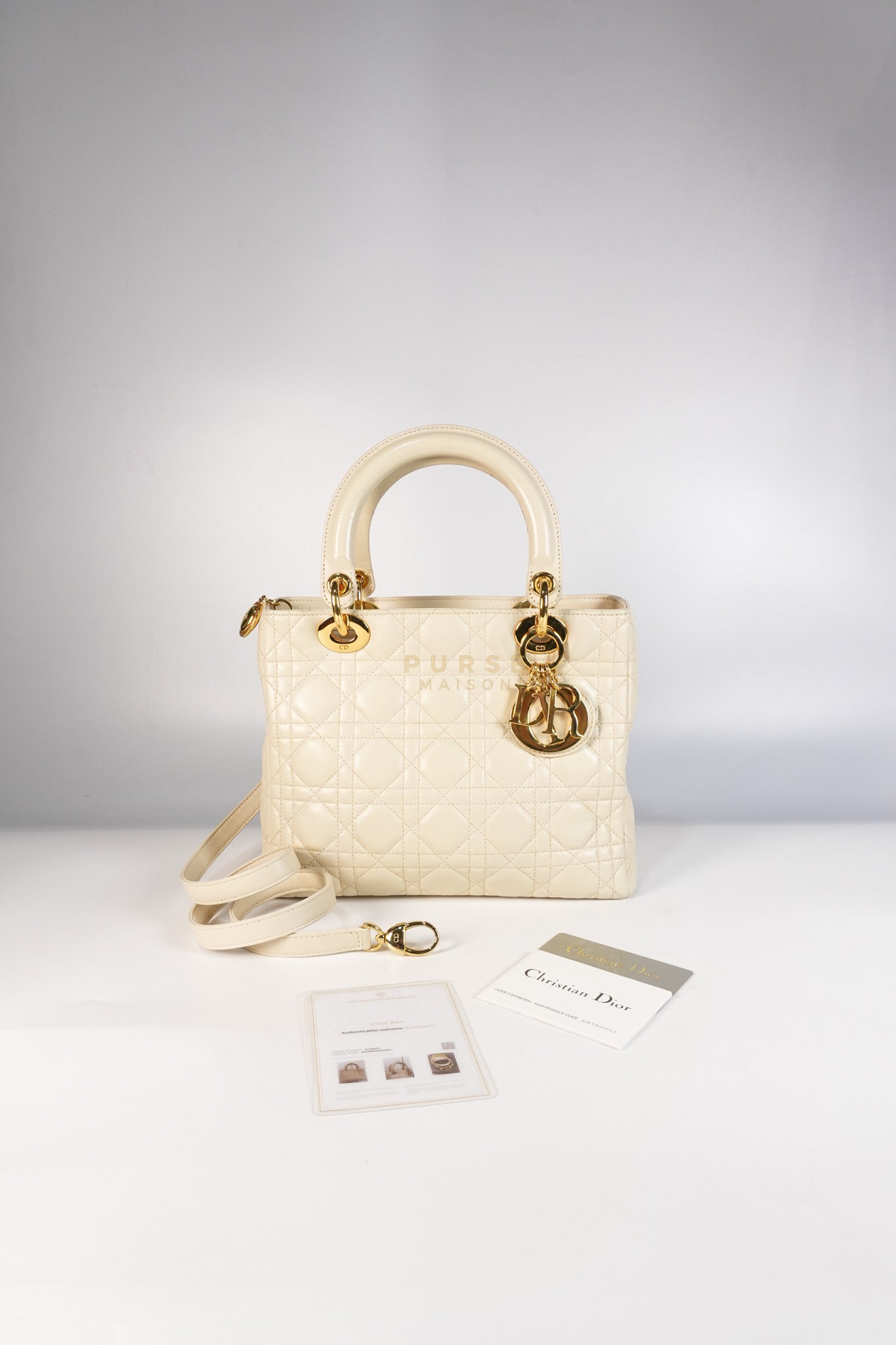 Lady Dior Medium in Cream Cannage Lambskin Leather and Gold Hardware | Purse Maison Luxury Bags Shop