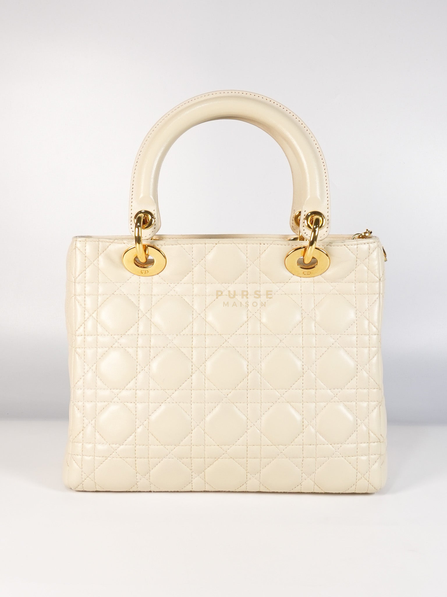 Lady Dior Medium in Cream Cannage Lambskin Leather and Gold Hardware | Purse Maison Luxury Bags Shop