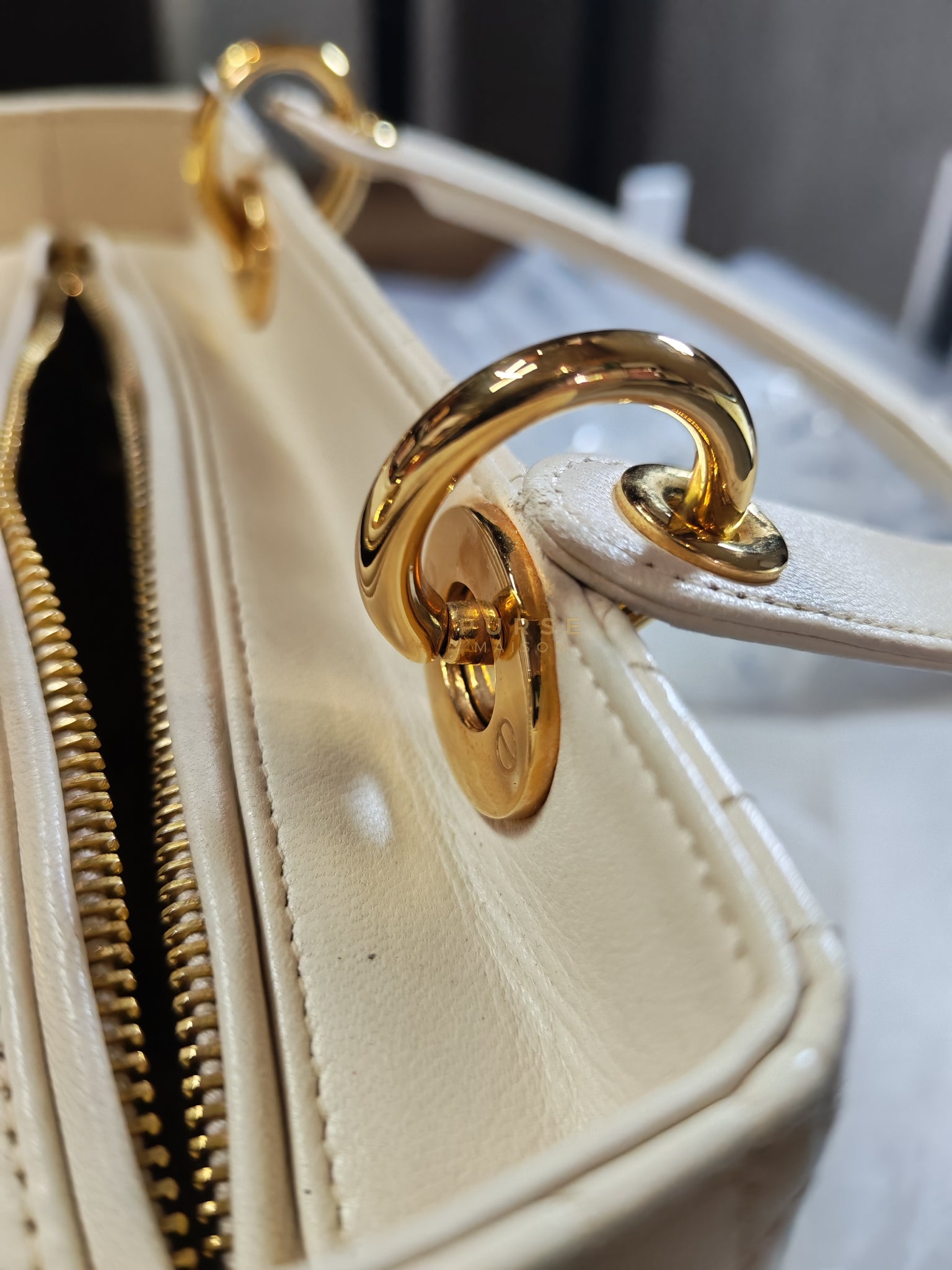 Lady Dior Medium in Cream Cannage Lambskin Leather and Gold Hardware | Purse Maison Luxury Bags Shop