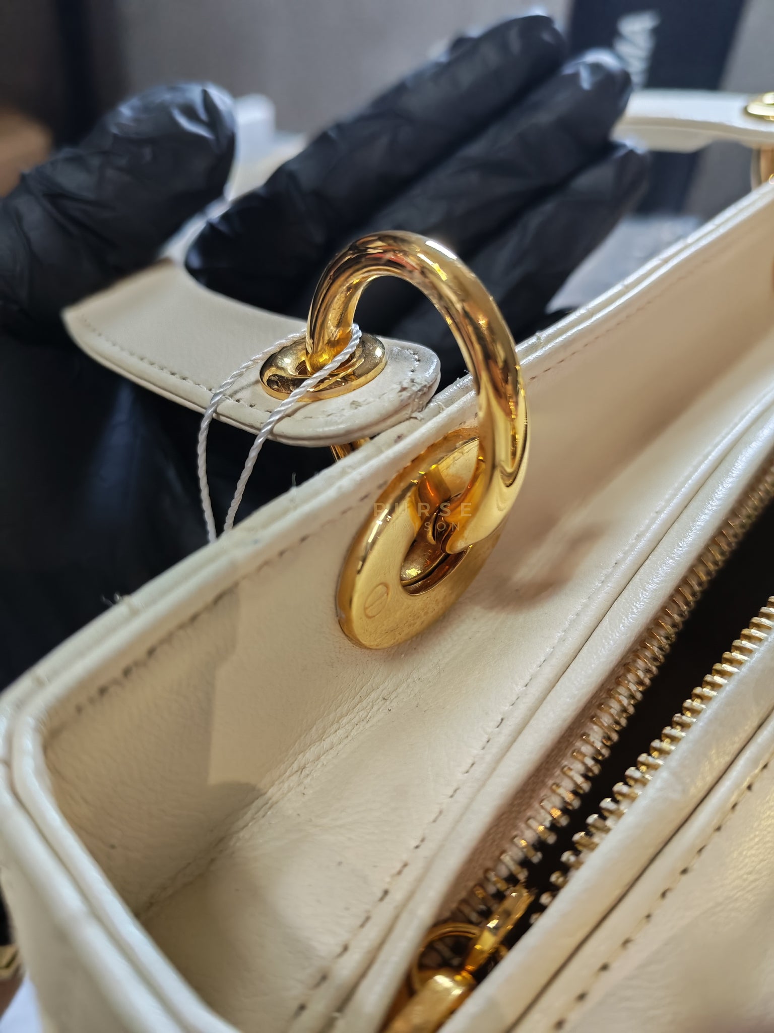 Lady Dior Medium in Cream Cannage Lambskin Leather and Gold Hardware | Purse Maison Luxury Bags Shop