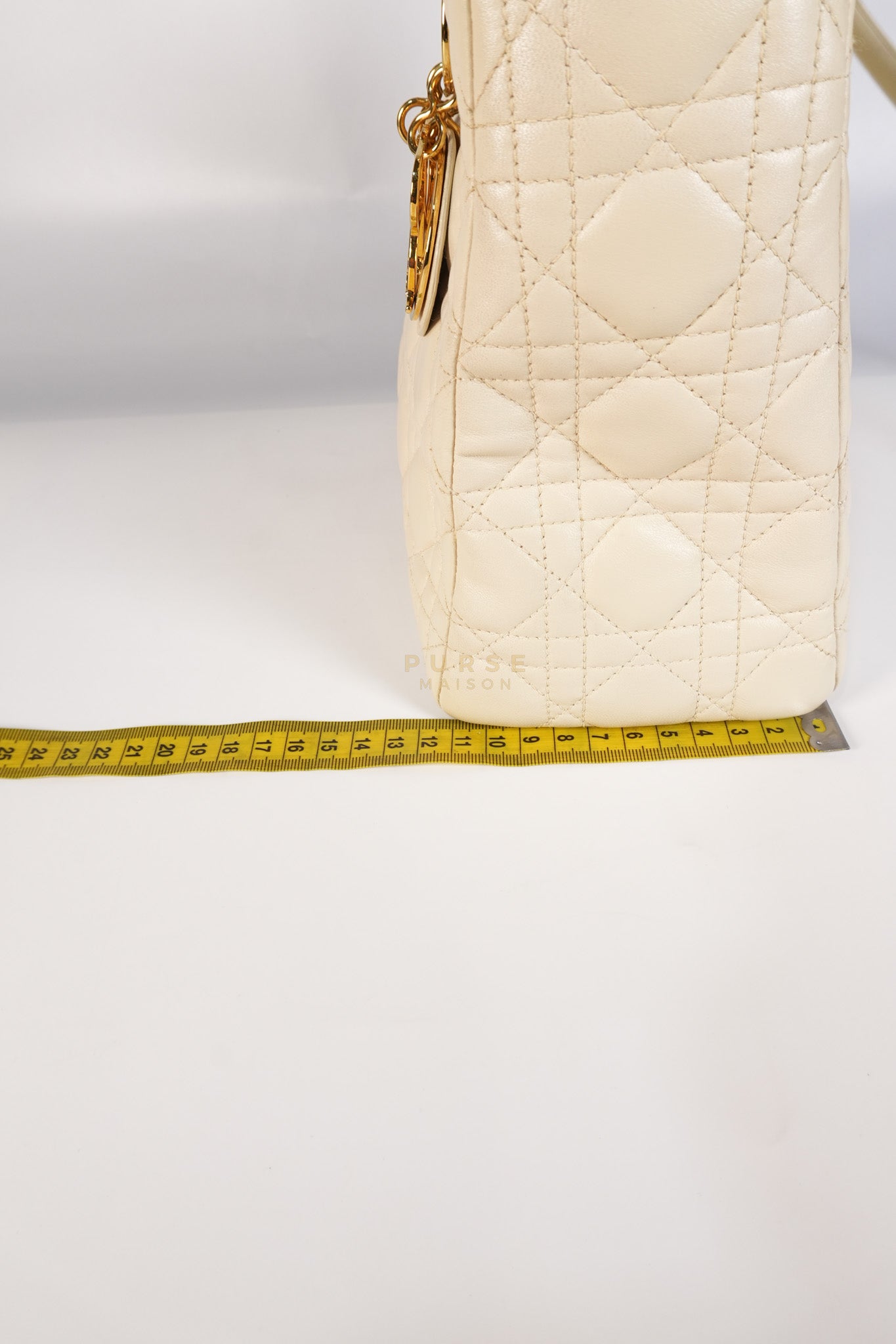 Lady Dior Medium in Cream Cannage Lambskin Leather and Gold Hardware | Purse Maison Luxury Bags Shop