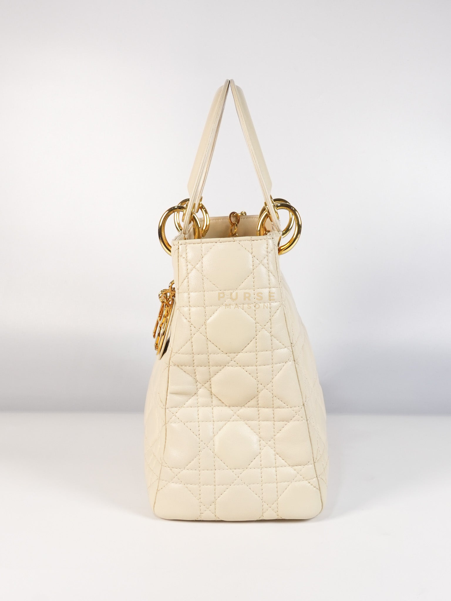 Lady Dior Medium in Cream Cannage Lambskin Leather and Gold Hardware | Purse Maison Luxury Bags Shop