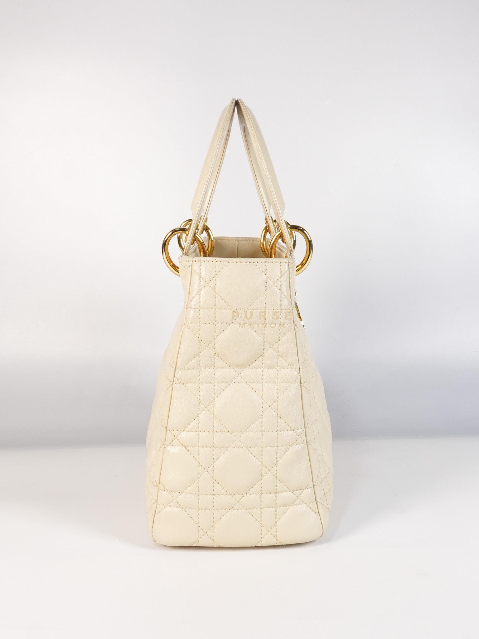 Lady Dior Medium in Cream Cannage Lambskin Leather and Gold Hardware | Purse Maison Luxury Bags Shop