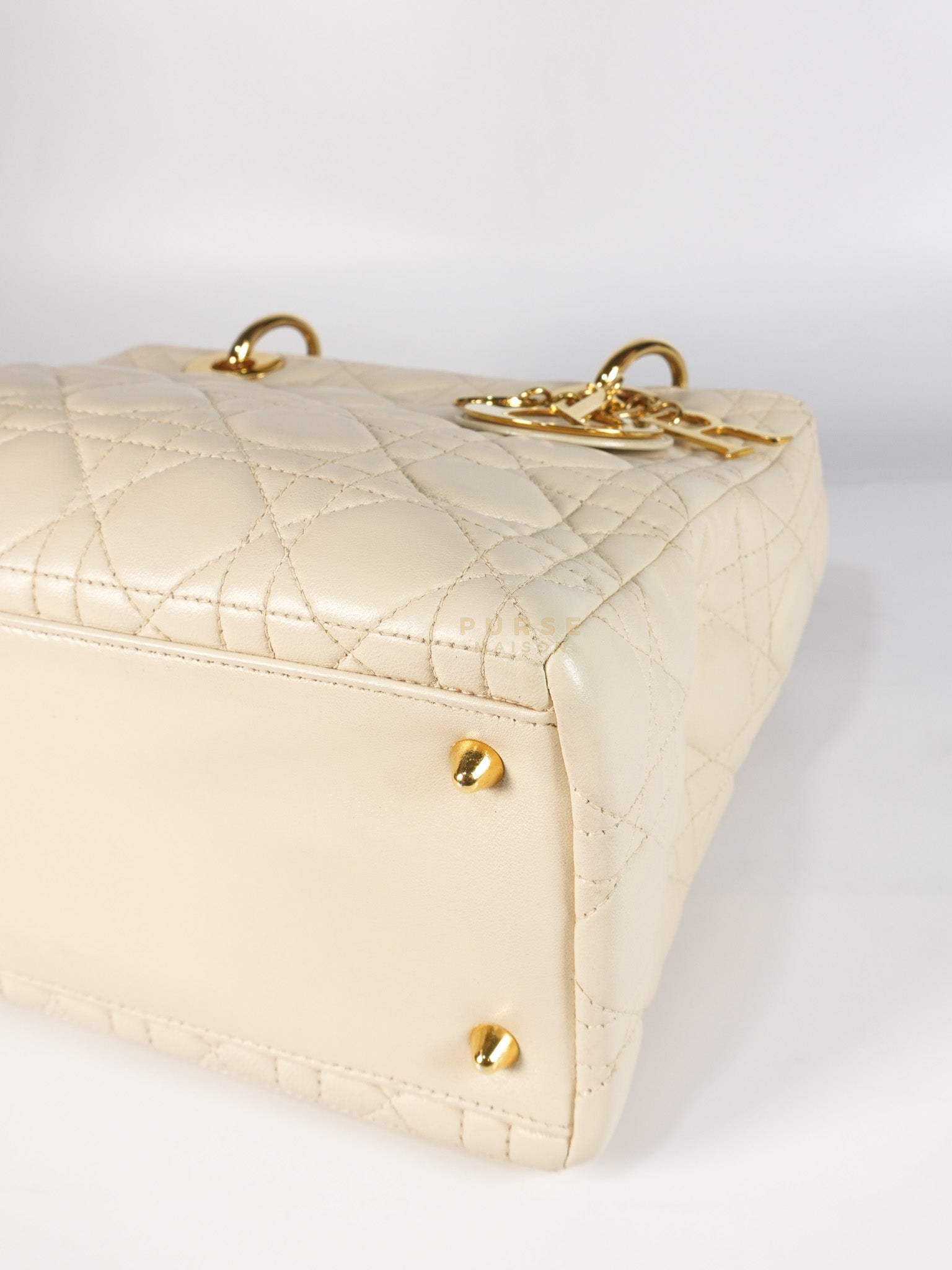 Lady Dior Medium in Cream Cannage Lambskin Leather and Gold Hardware | Purse Maison Luxury Bags Shop