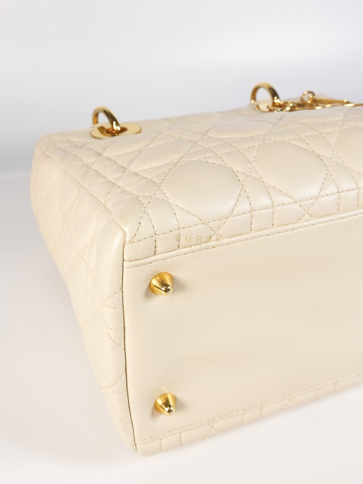Lady Dior Medium in Cream Cannage Lambskin Leather and Gold Hardware | Purse Maison Luxury Bags Shop