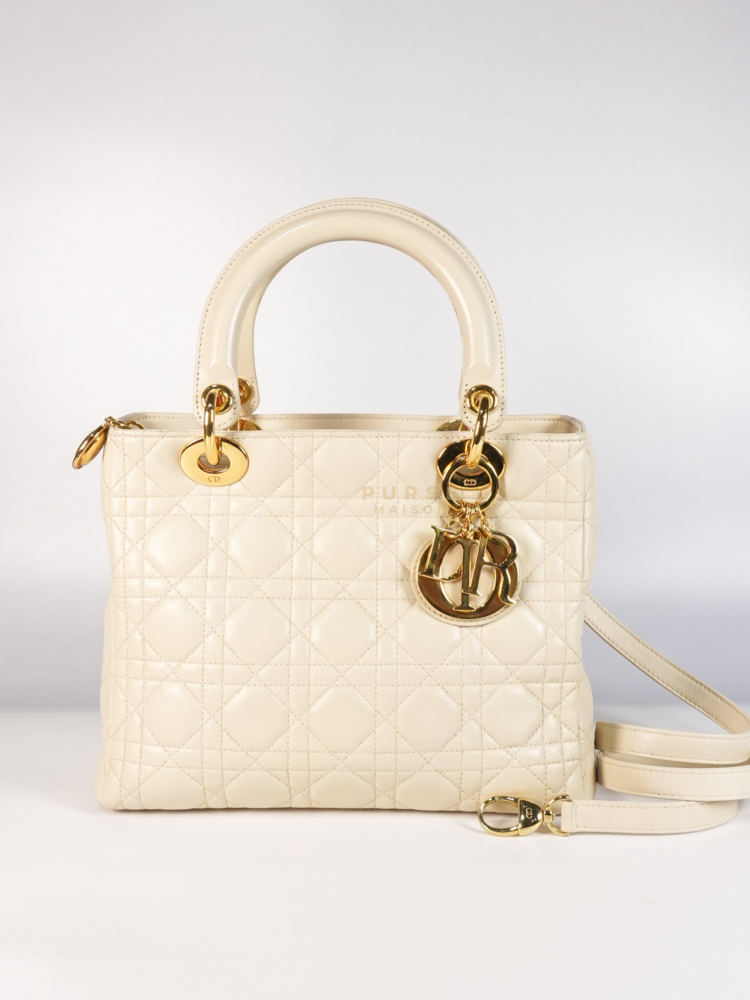 Lady Dior Medium in Cream Cannage Lambskin Leather and Gold Hardware | Purse Maison Luxury Bags Shop