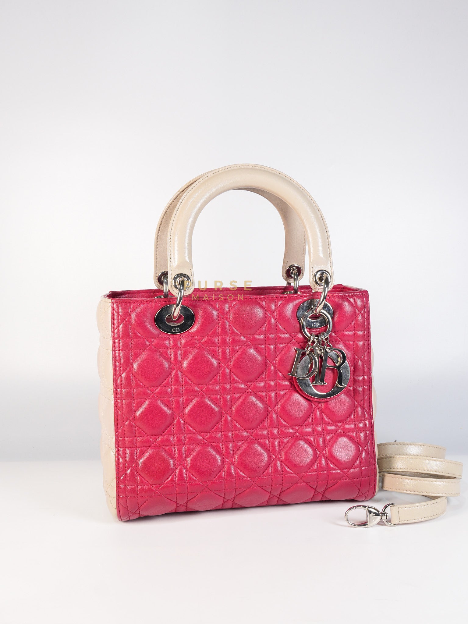 Lady Dior Medium in Rose Sorbet Quilted Cannage Leather & Silver Hardware | Purse Maison Luxury Bags Shop