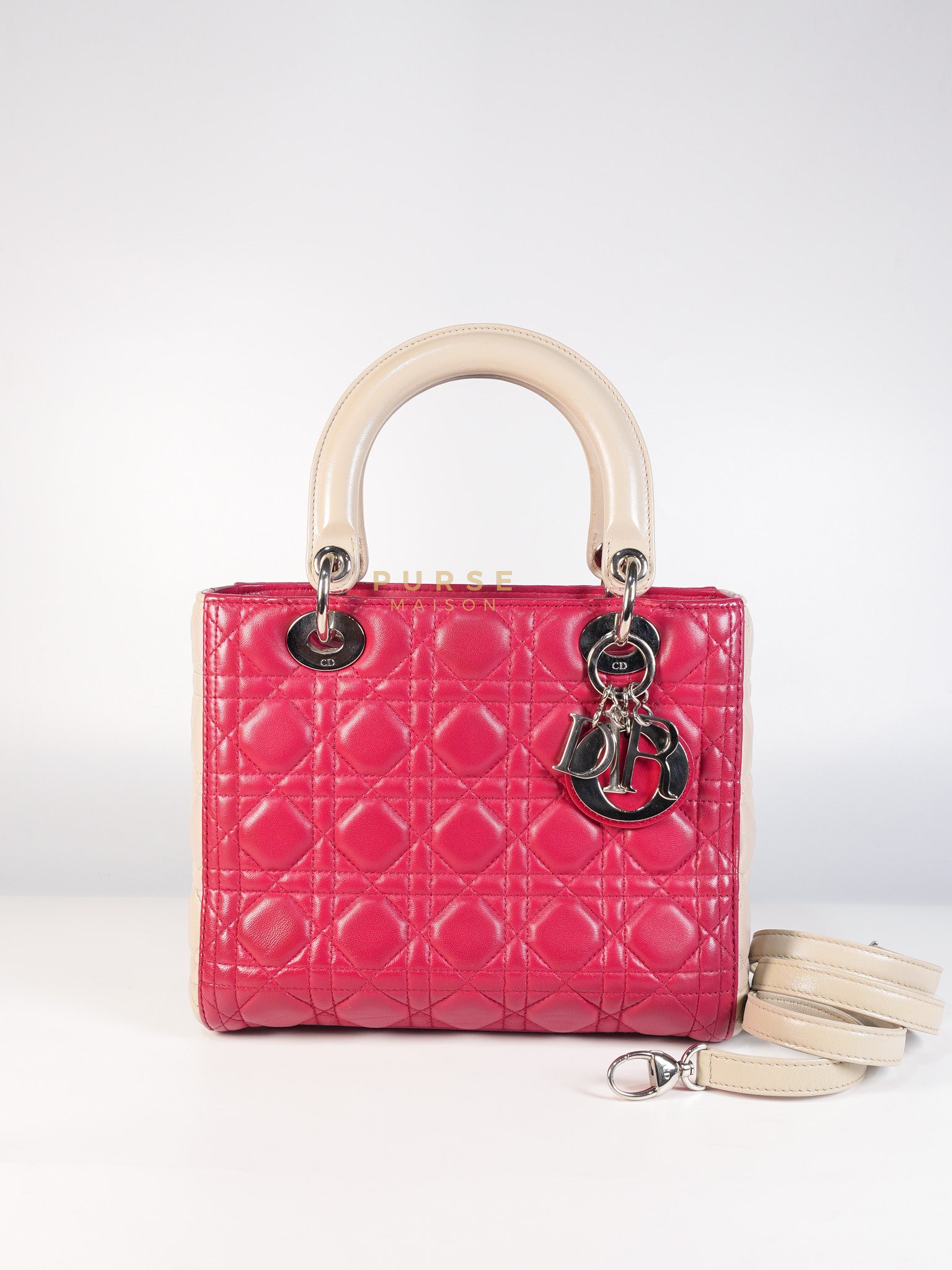 Lady Dior Medium in Rose Sorbet Quilted Cannage Leather & Silver Hardware | Purse Maison Luxury Bags Shop