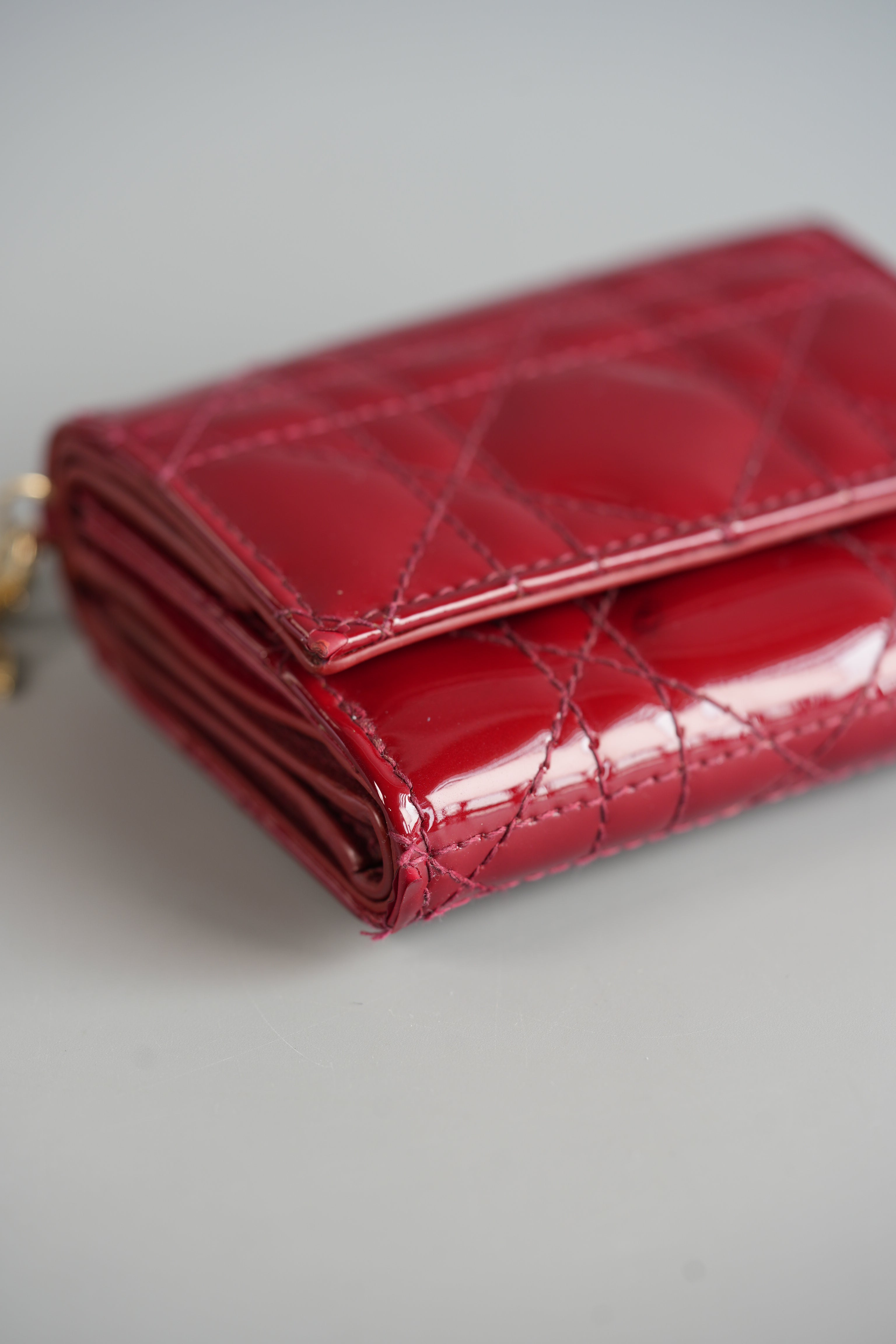 Lady Dior Medium Tri-fold Wallet in Rouge Ceris Patent Leather | Purse Maison Luxury Bags Shop