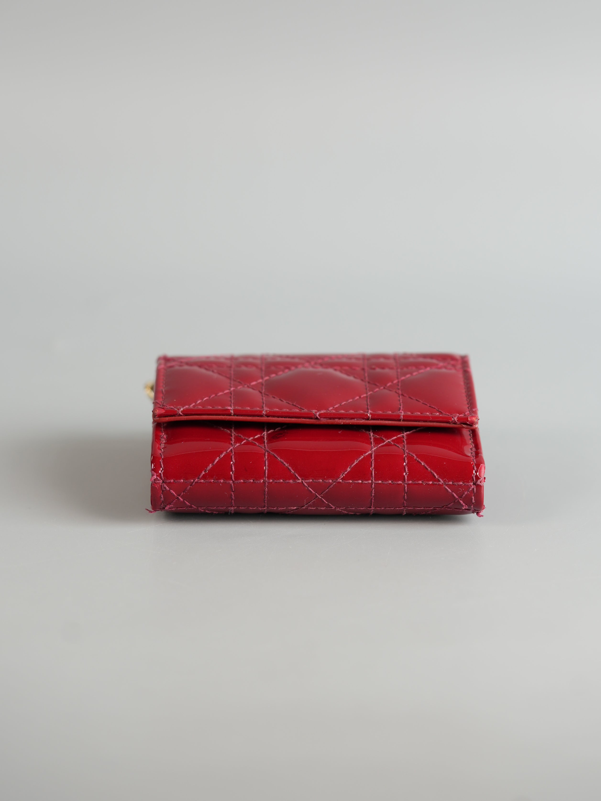 Lady Dior Medium Tri-fold Wallet in Rouge Ceris Patent Leather | Purse Maison Luxury Bags Shop