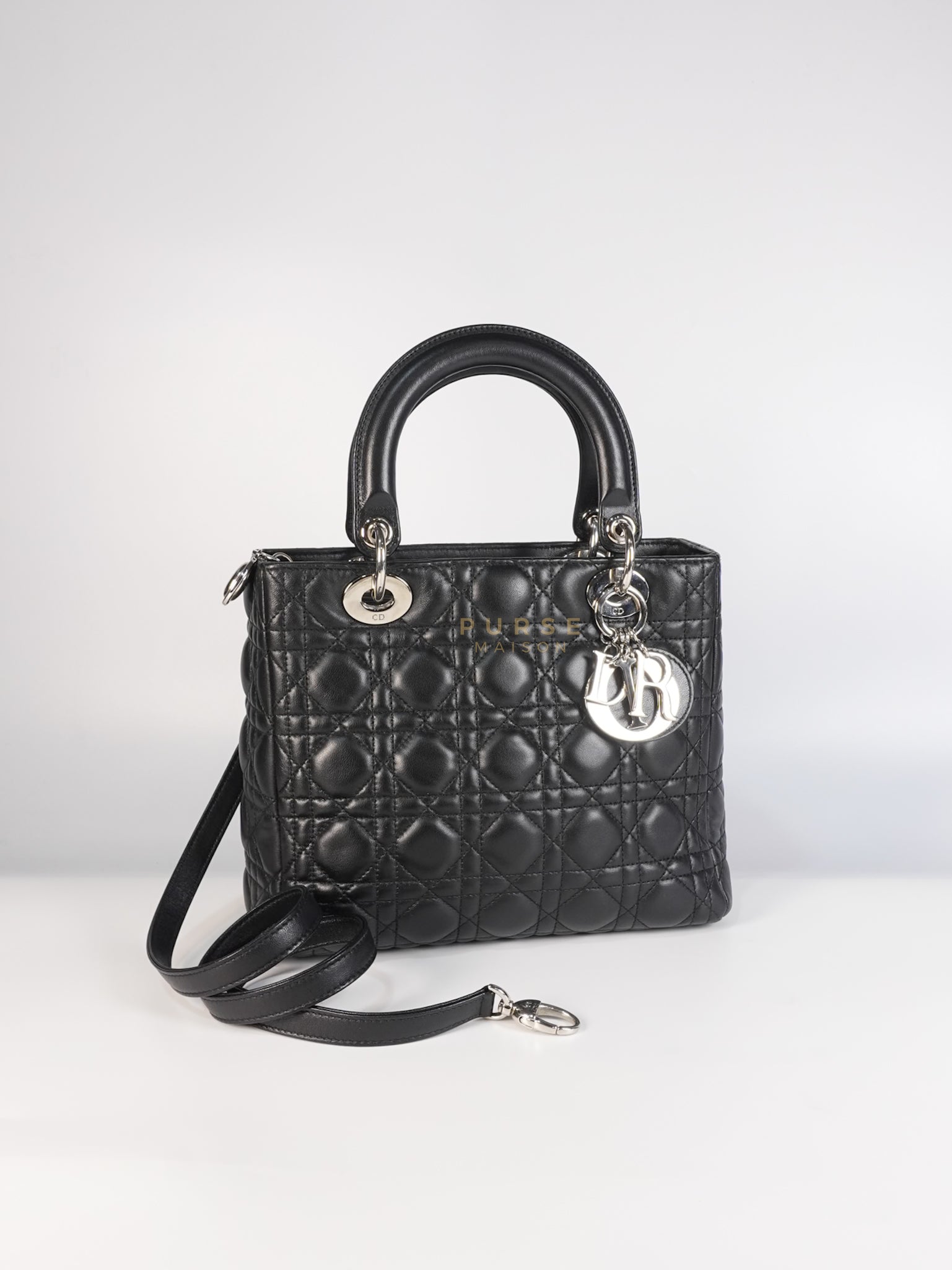 Lady Dior Medium Vintage In Black Cannage Lambskin Leather and Silver Hardware | Purse Maison Luxury Bags Shop