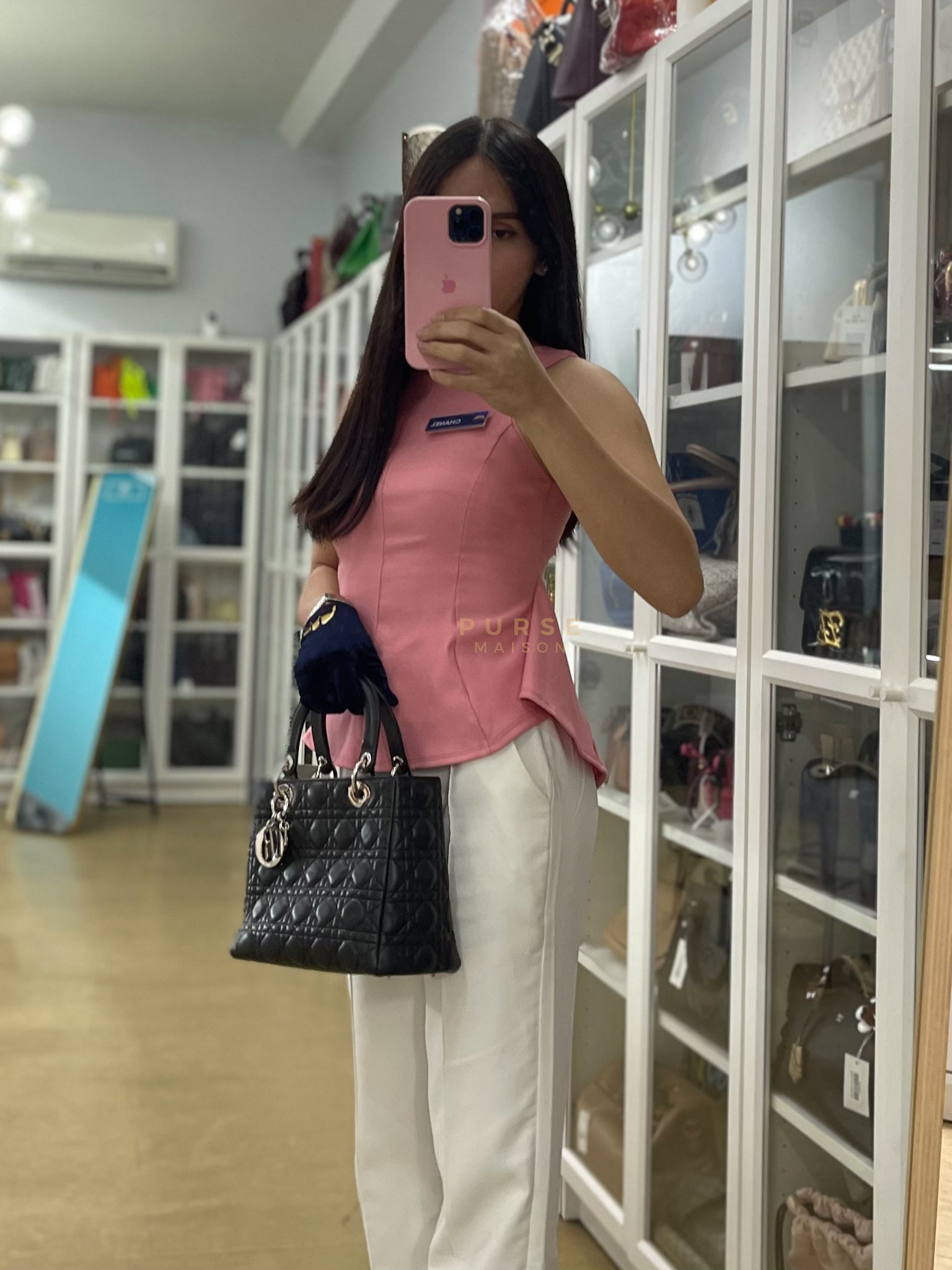 Lady Dior Medium Vintage In Black Cannage Lambskin Leather and Silver Hardware | Purse Maison Luxury Bags Shop