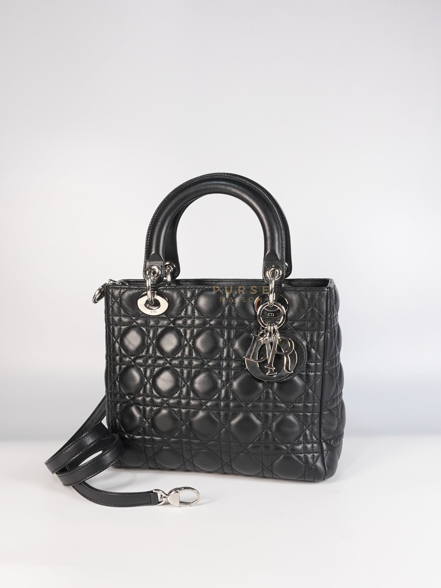 Lady Dior Medium Vintage In Black Cannage Lambskin Leather and Silver Hardware | Purse Maison Luxury Bags Shop