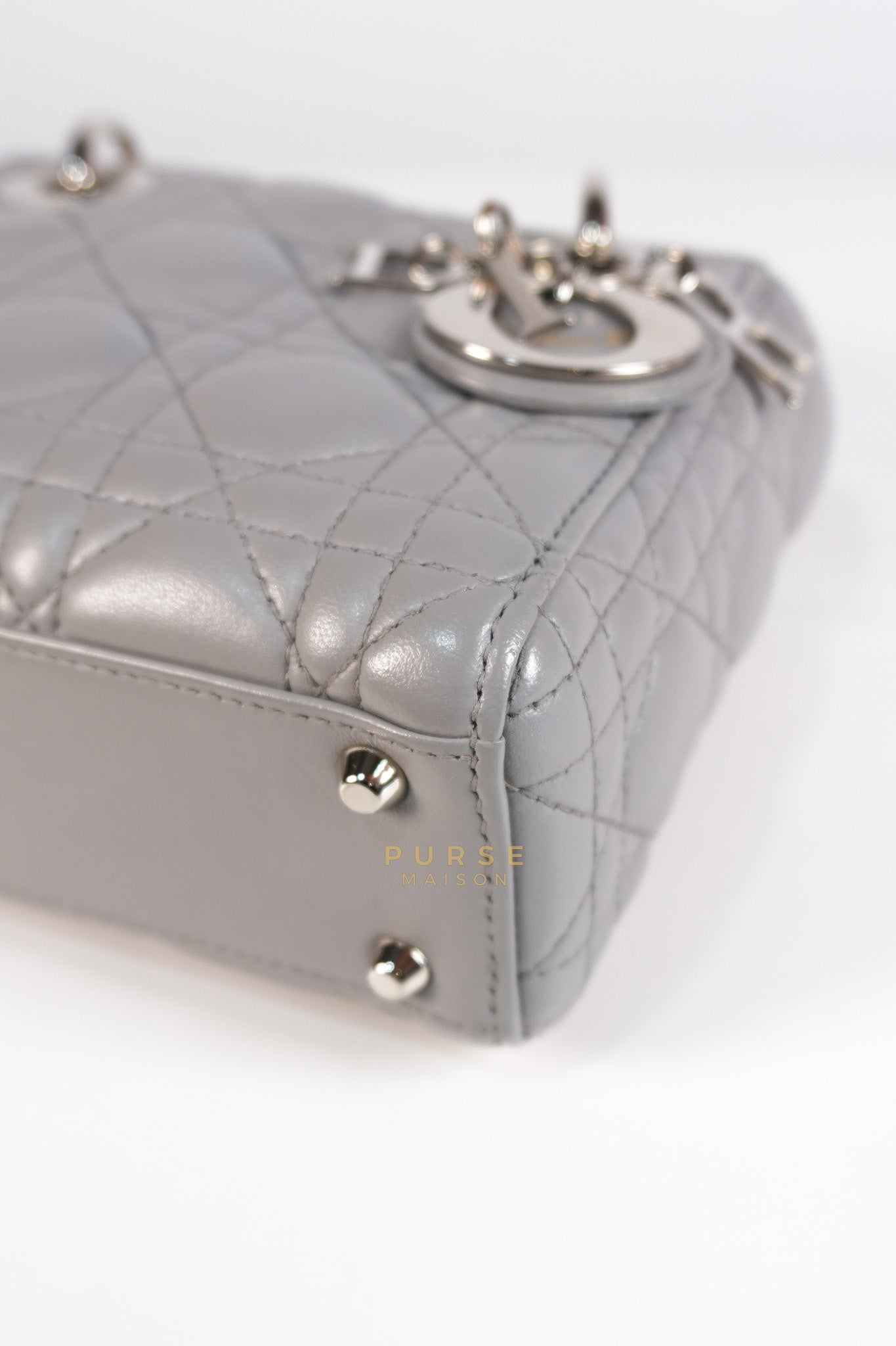 Lady Dior Mini Bag in Gray Quilted Leather & Silver Hardware | Purse Maison Luxury Bags Shop