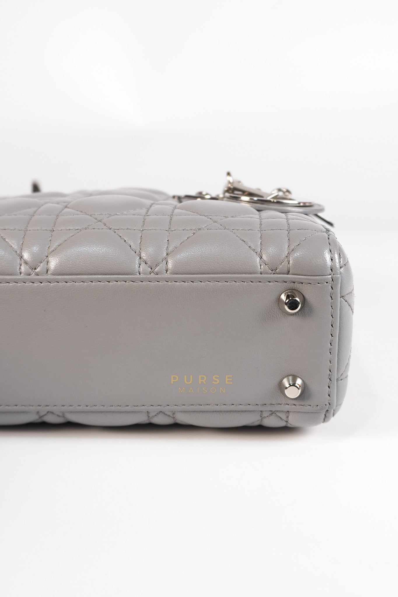 Lady Dior Mini Bag in Gray Quilted Leather & Silver Hardware | Purse Maison Luxury Bags Shop
