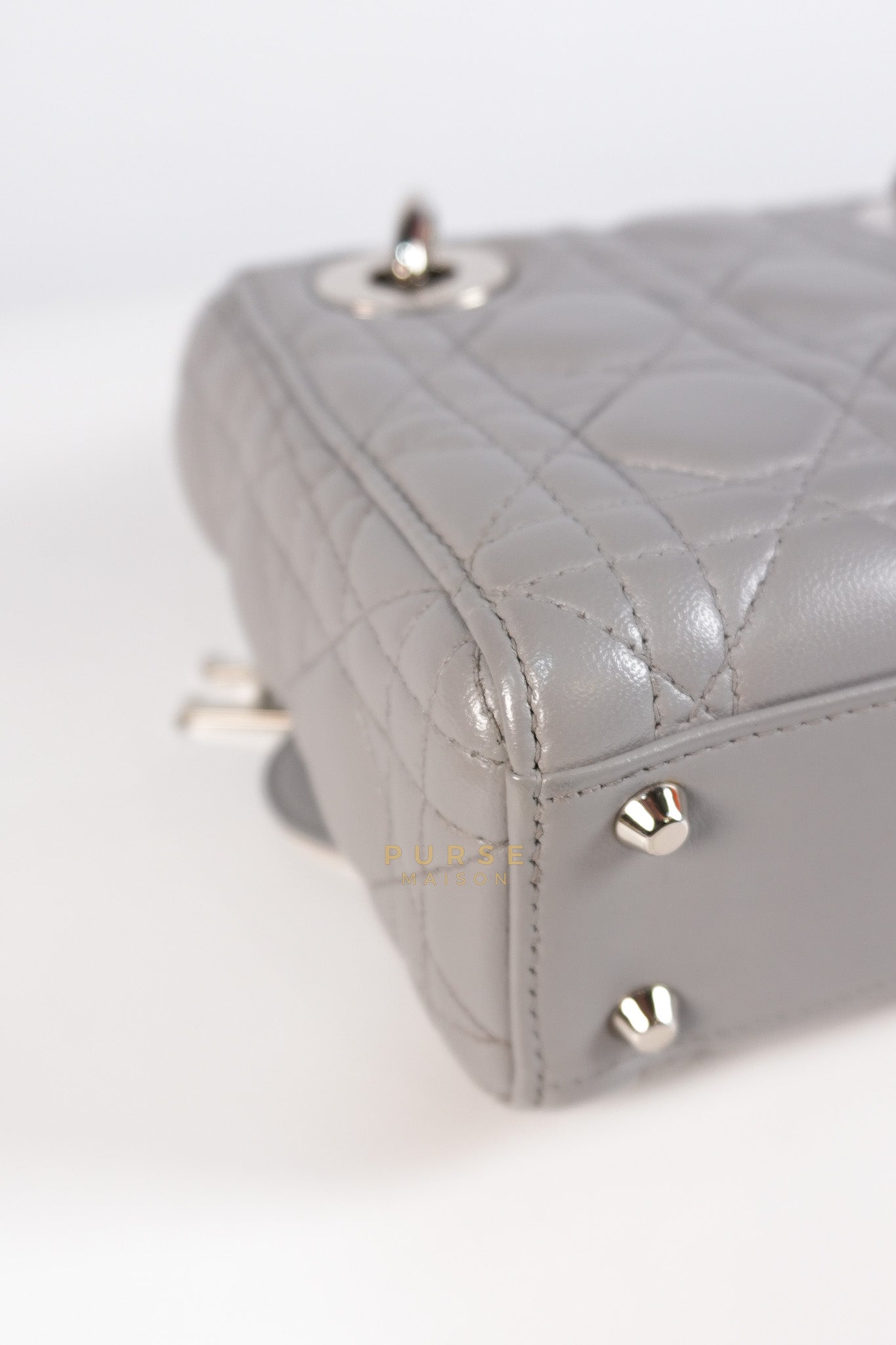 Lady Dior Mini Bag in Gray Quilted Leather & Silver Hardware | Purse Maison Luxury Bags Shop