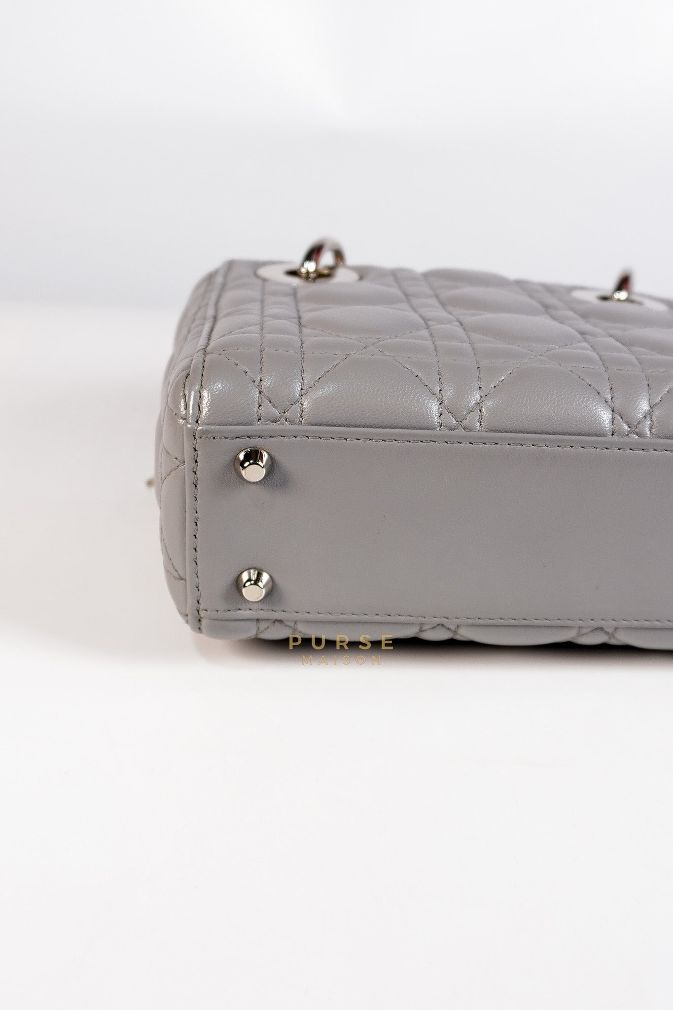 Lady Dior Mini Bag in Gray Quilted Leather & Silver Hardware | Purse Maison Luxury Bags Shop