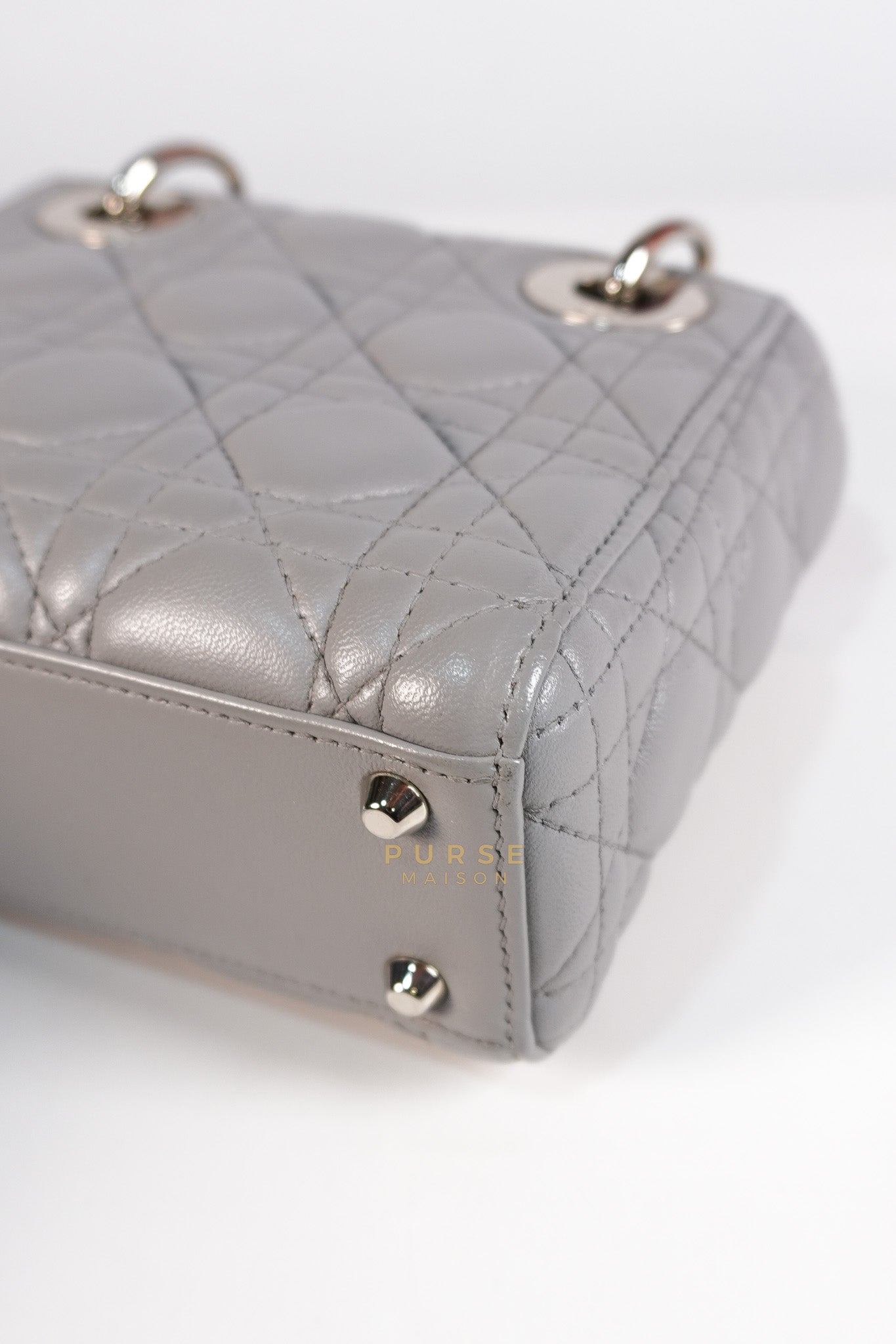 Lady Dior Mini Bag in Gray Quilted Leather & Silver Hardware | Purse Maison Luxury Bags Shop