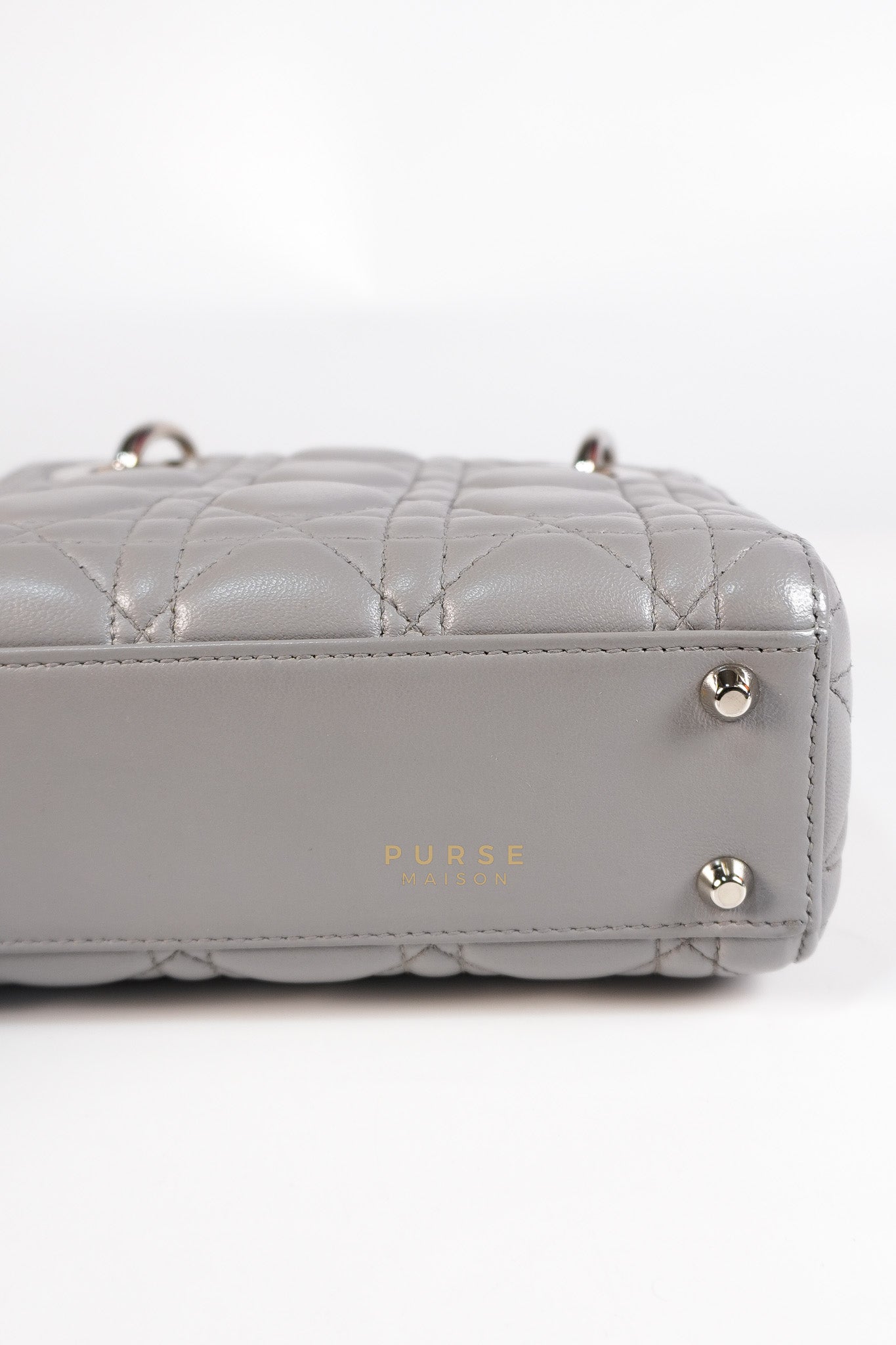 Lady Dior Mini Bag in Gray Quilted Leather & Silver Hardware | Purse Maison Luxury Bags Shop