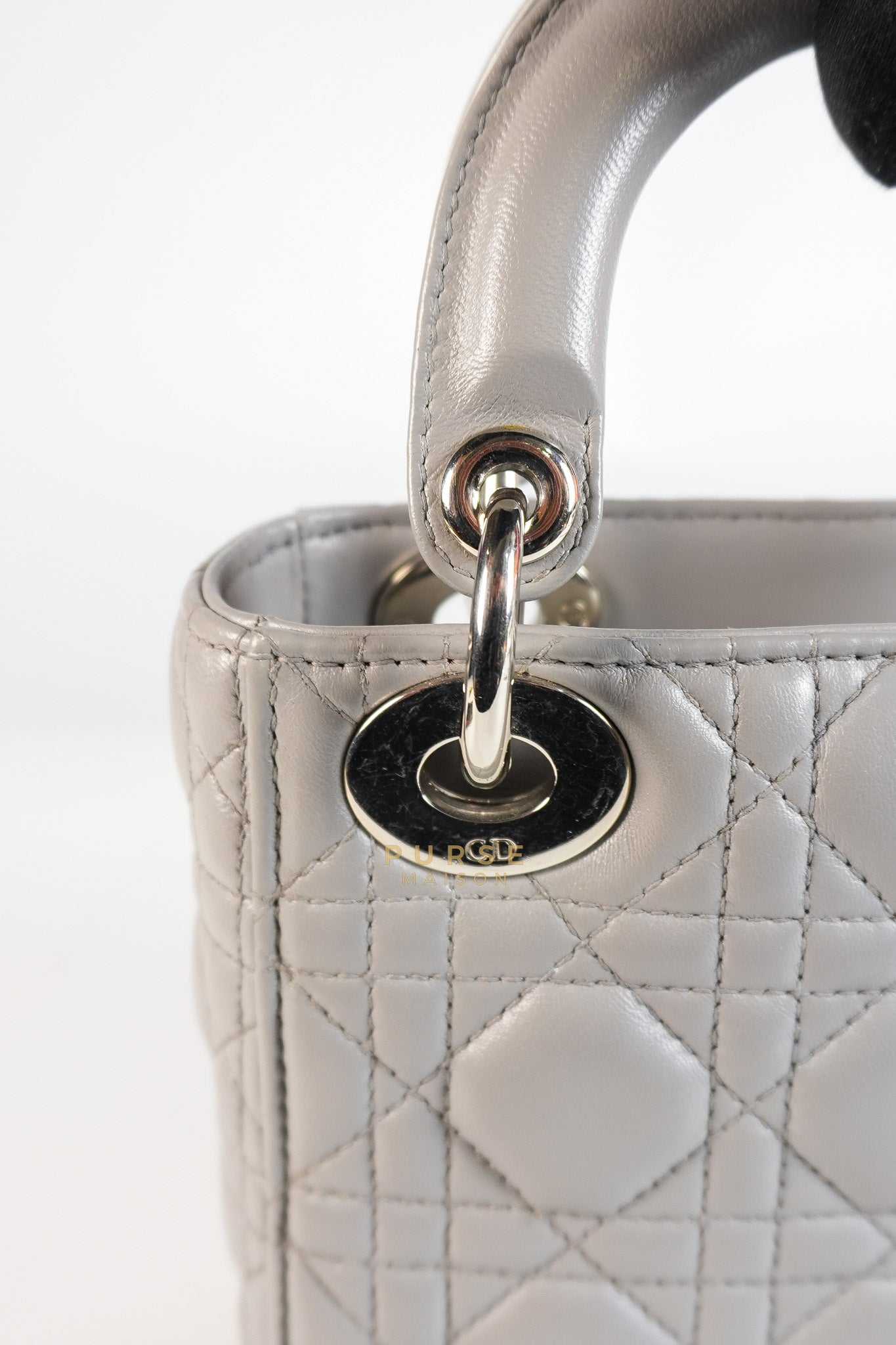 Lady Dior Mini Bag in Gray Quilted Leather & Silver Hardware | Purse Maison Luxury Bags Shop