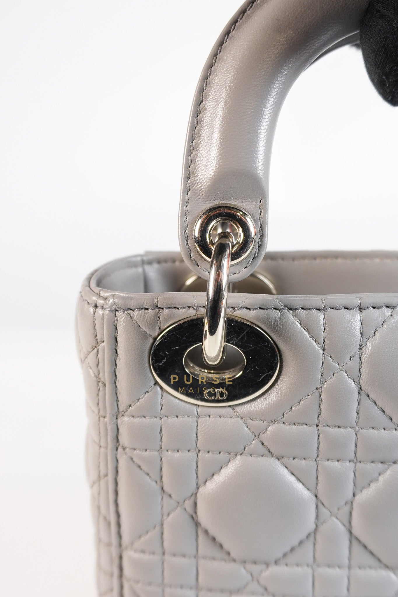 Lady Dior Mini Bag in Gray Quilted Leather & Silver Hardware | Purse Maison Luxury Bags Shop