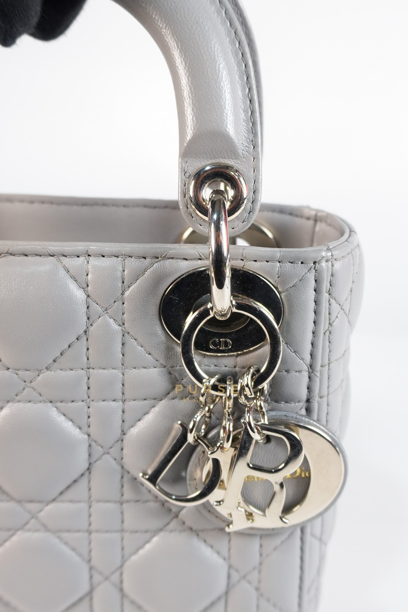 Lady Dior Mini Bag in Gray Quilted Leather & Silver Hardware | Purse Maison Luxury Bags Shop