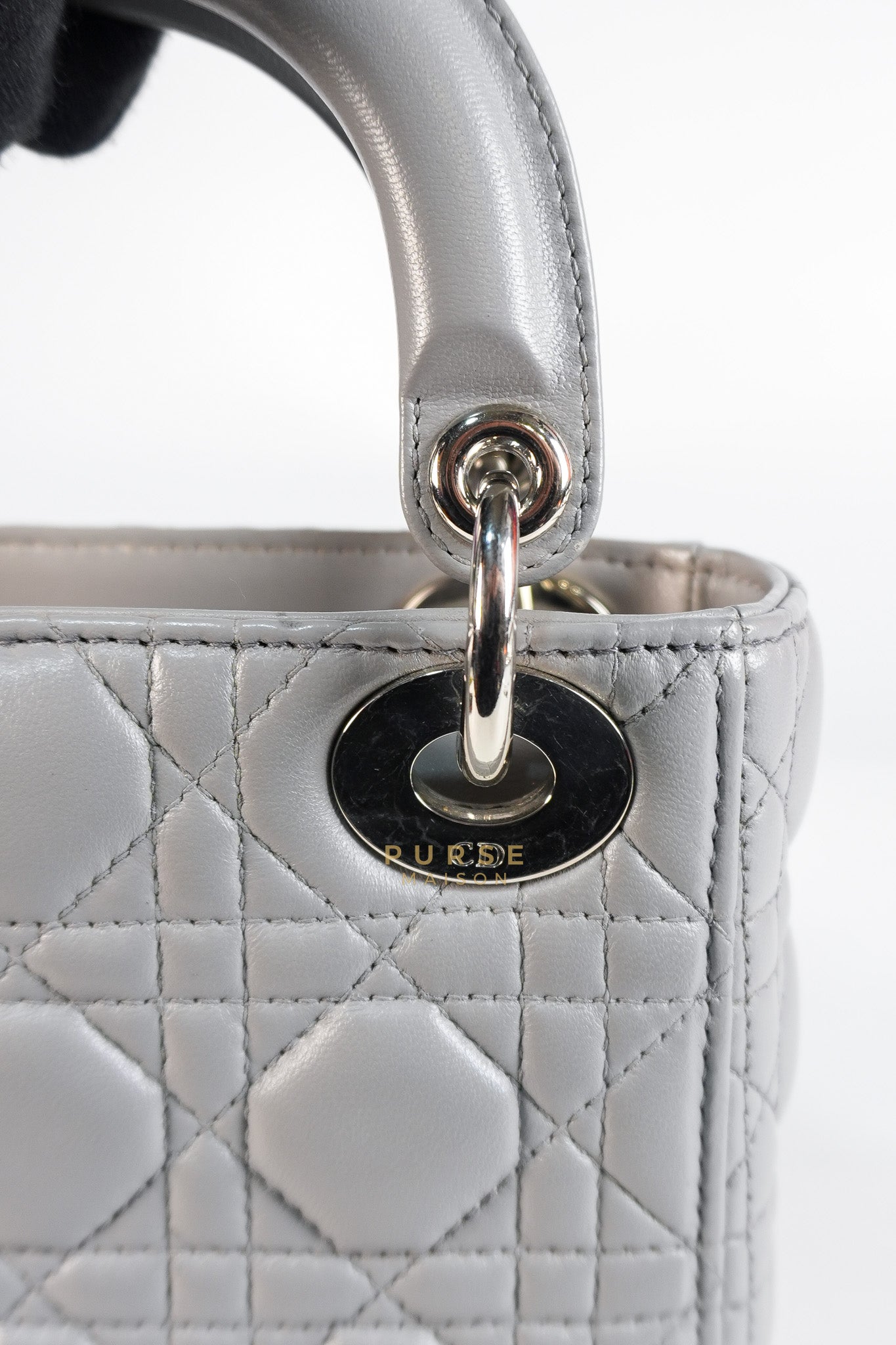 Lady Dior Mini Bag in Gray Quilted Leather & Silver Hardware | Purse Maison Luxury Bags Shop