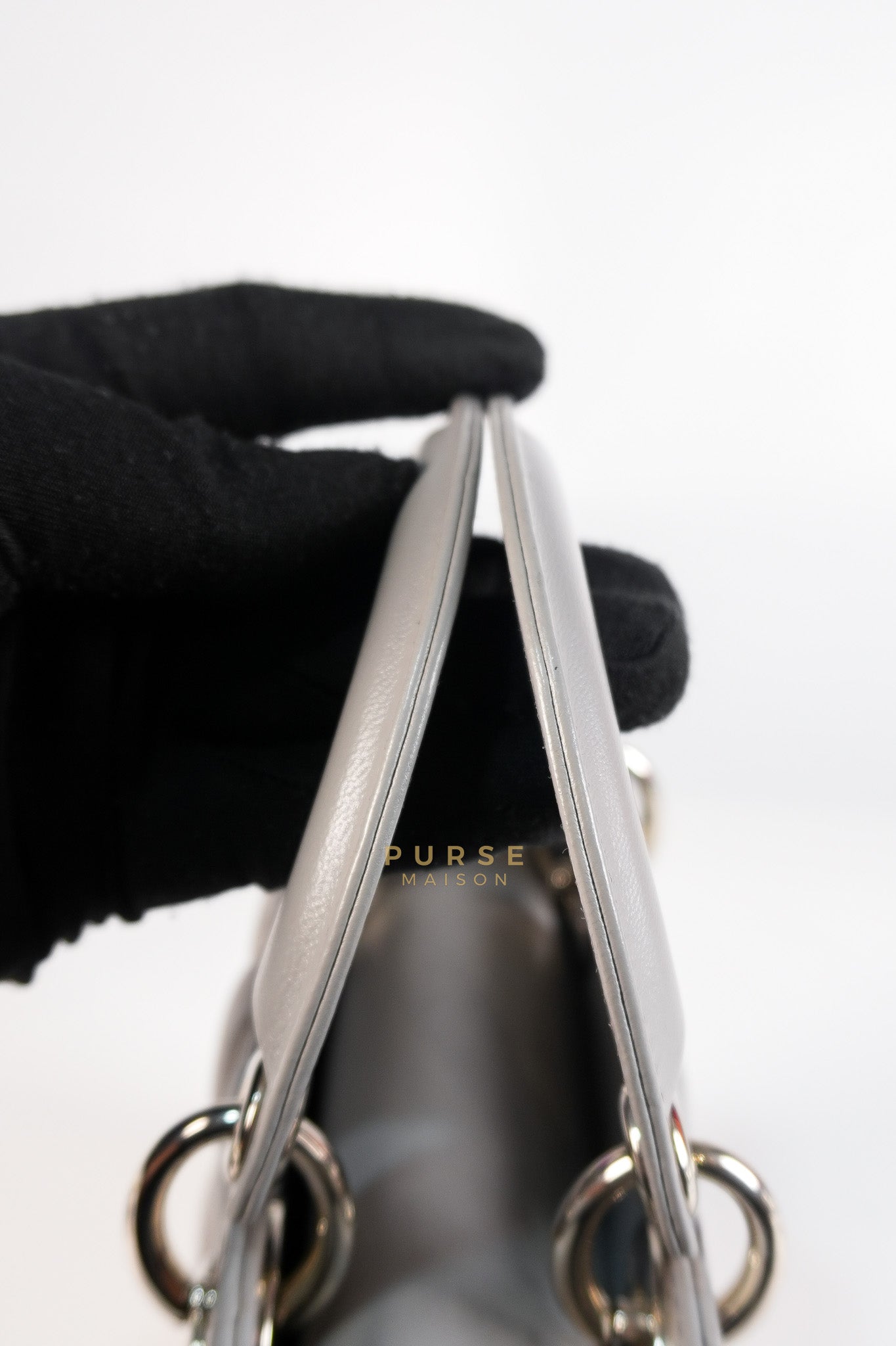 Lady Dior Mini Bag in Gray Quilted Leather & Silver Hardware | Purse Maison Luxury Bags Shop