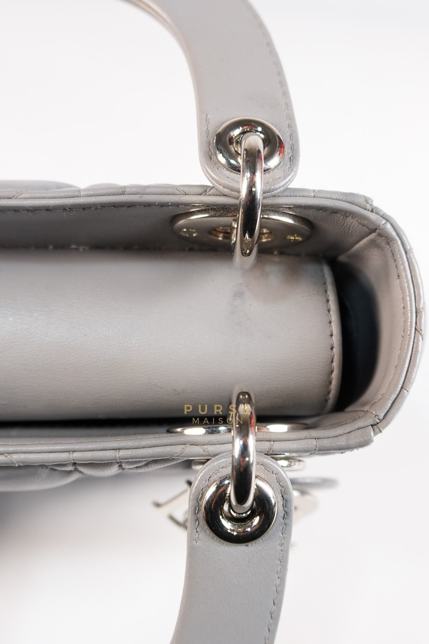 Lady Dior Mini Bag in Gray Quilted Leather & Silver Hardware | Purse Maison Luxury Bags Shop