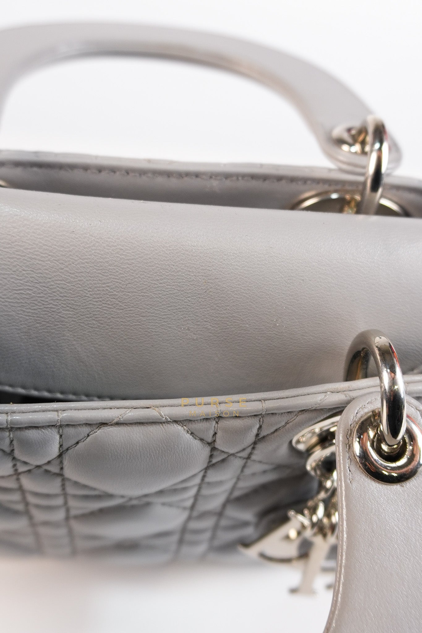 Lady Dior Mini Bag in Gray Quilted Leather & Silver Hardware | Purse Maison Luxury Bags Shop