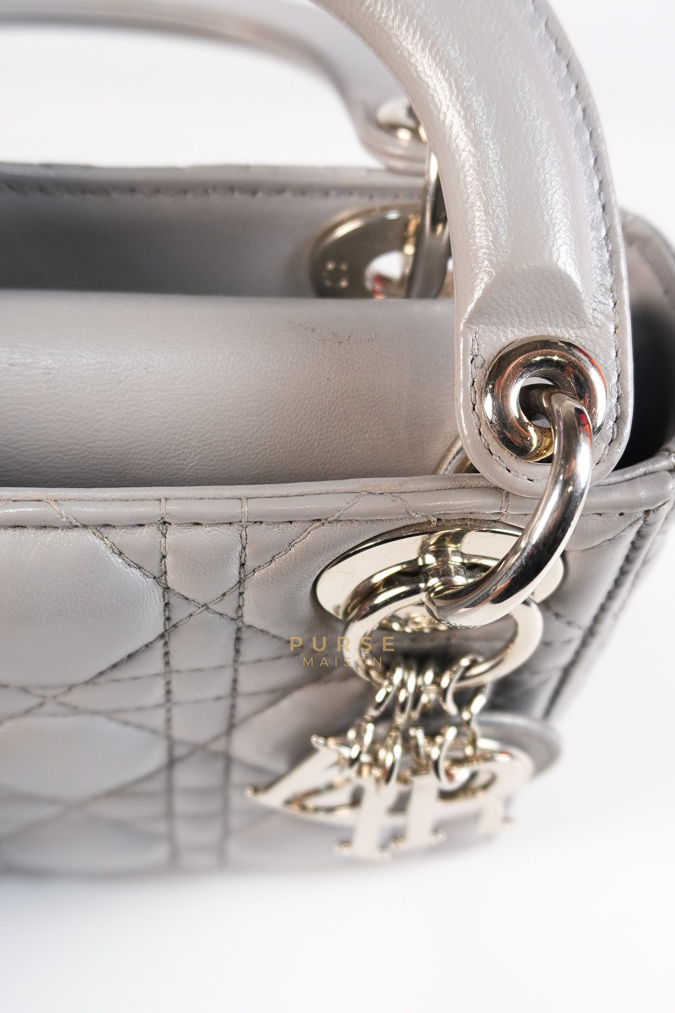 Lady Dior Mini Bag in Gray Quilted Leather & Silver Hardware | Purse Maison Luxury Bags Shop