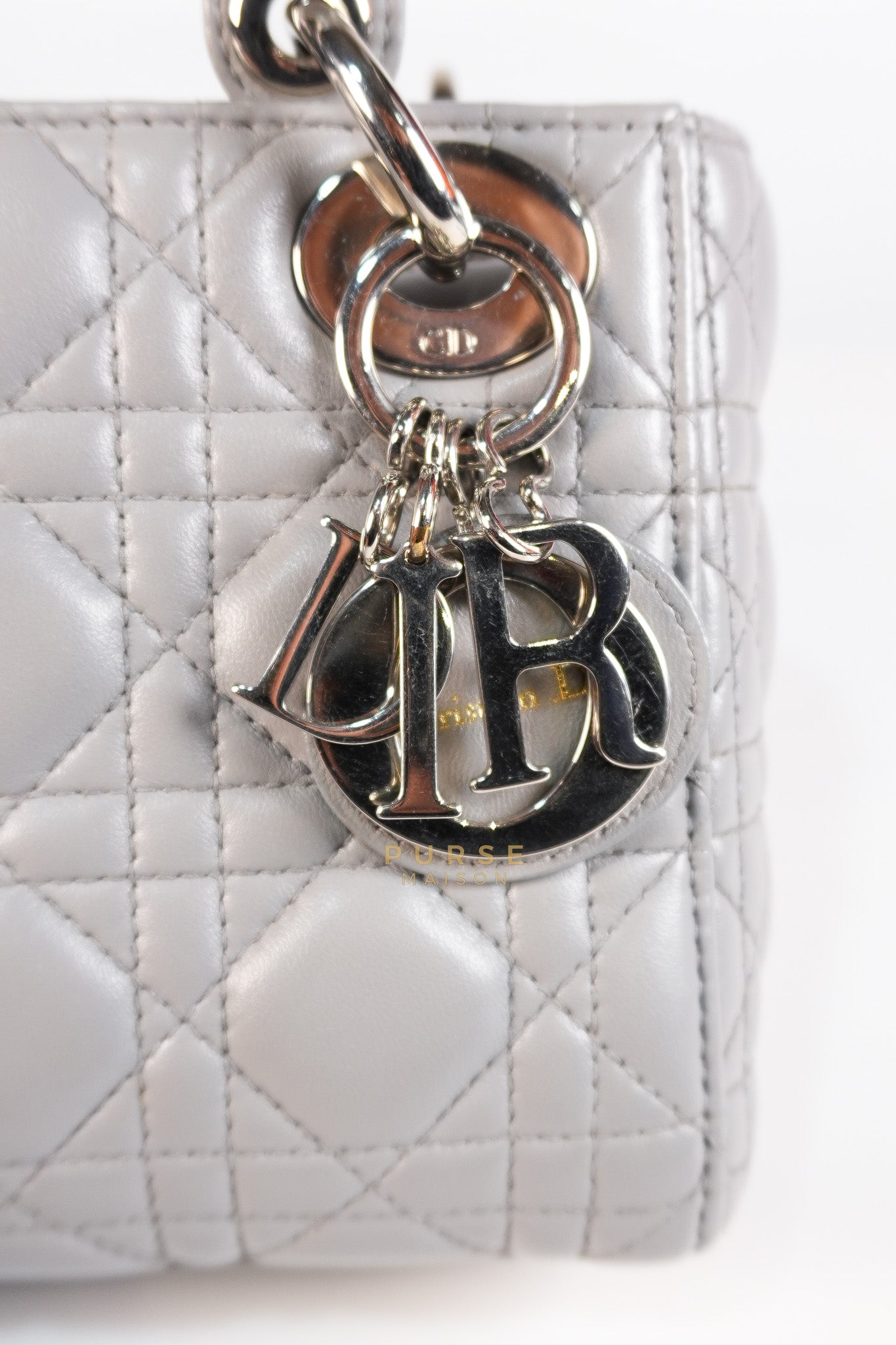 Lady Dior Mini Bag in Gray Quilted Leather & Silver Hardware | Purse Maison Luxury Bags Shop