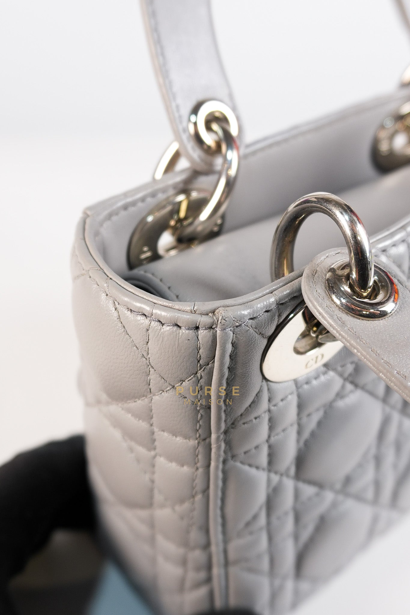 Lady Dior Mini Bag in Gray Quilted Leather & Silver Hardware | Purse Maison Luxury Bags Shop