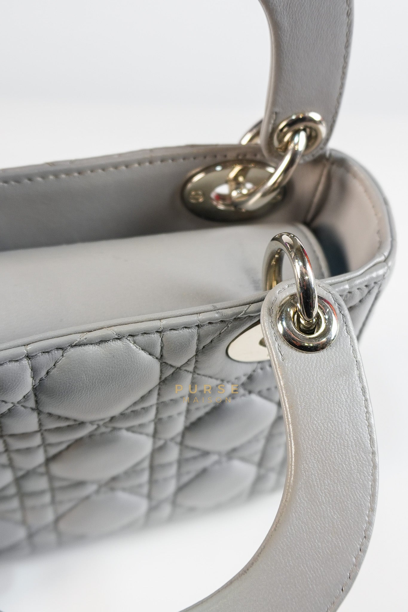Lady Dior Mini Bag in Gray Quilted Leather & Silver Hardware | Purse Maison Luxury Bags Shop