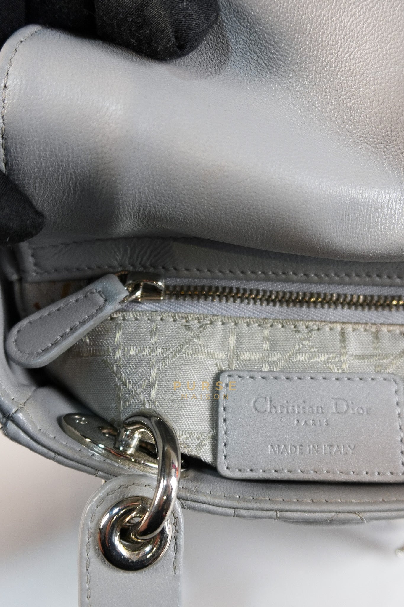 Lady Dior Mini Bag in Gray Quilted Leather & Silver Hardware | Purse Maison Luxury Bags Shop