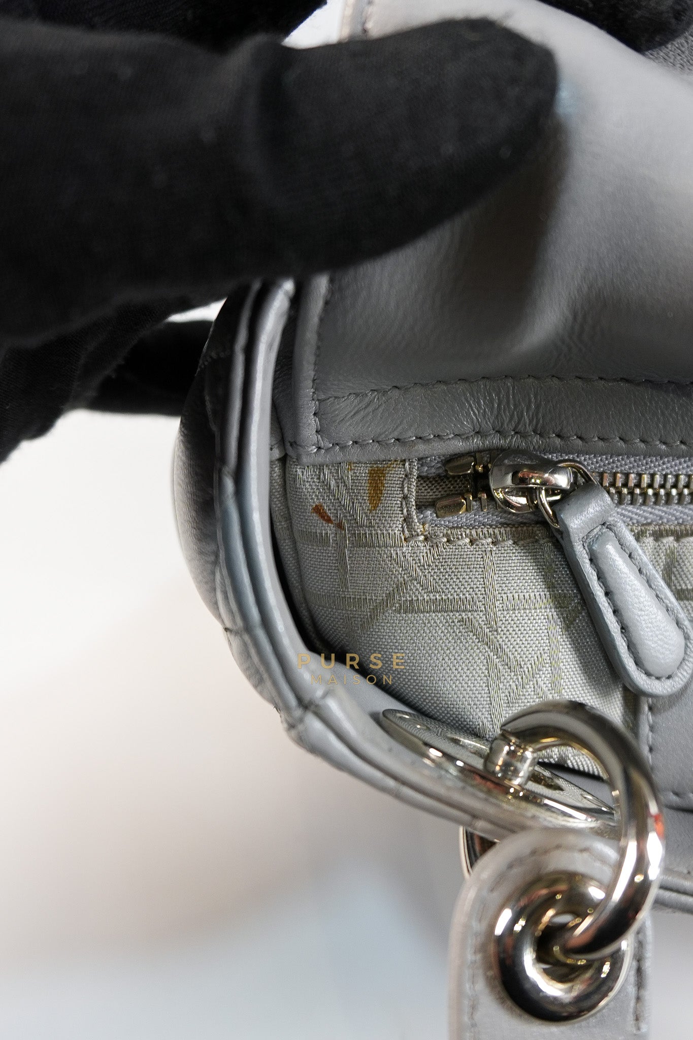 Lady Dior Mini Bag in Gray Quilted Leather & Silver Hardware | Purse Maison Luxury Bags Shop