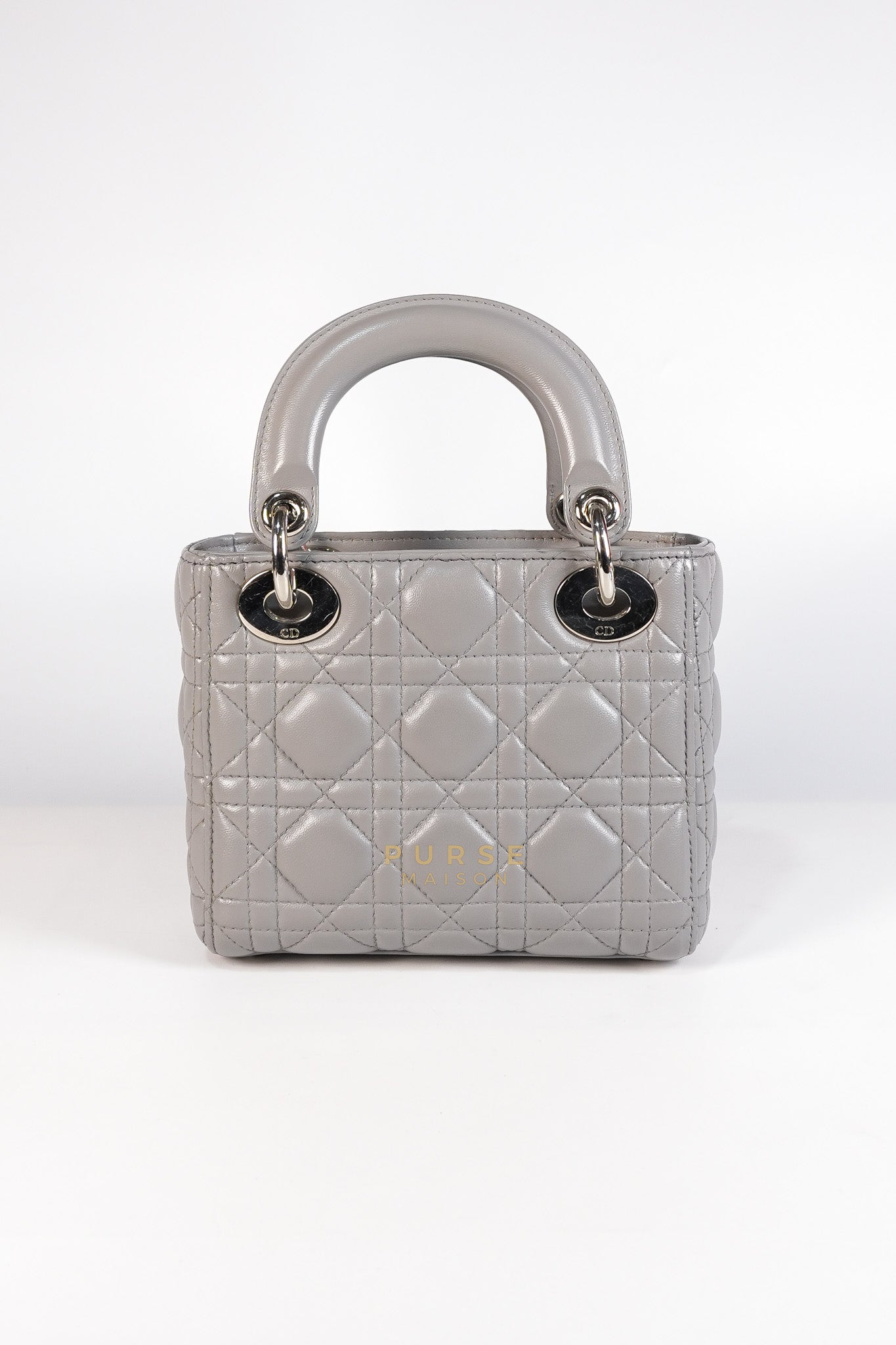 Lady Dior Mini Bag in Gray Quilted Leather & Silver Hardware | Purse Maison Luxury Bags Shop