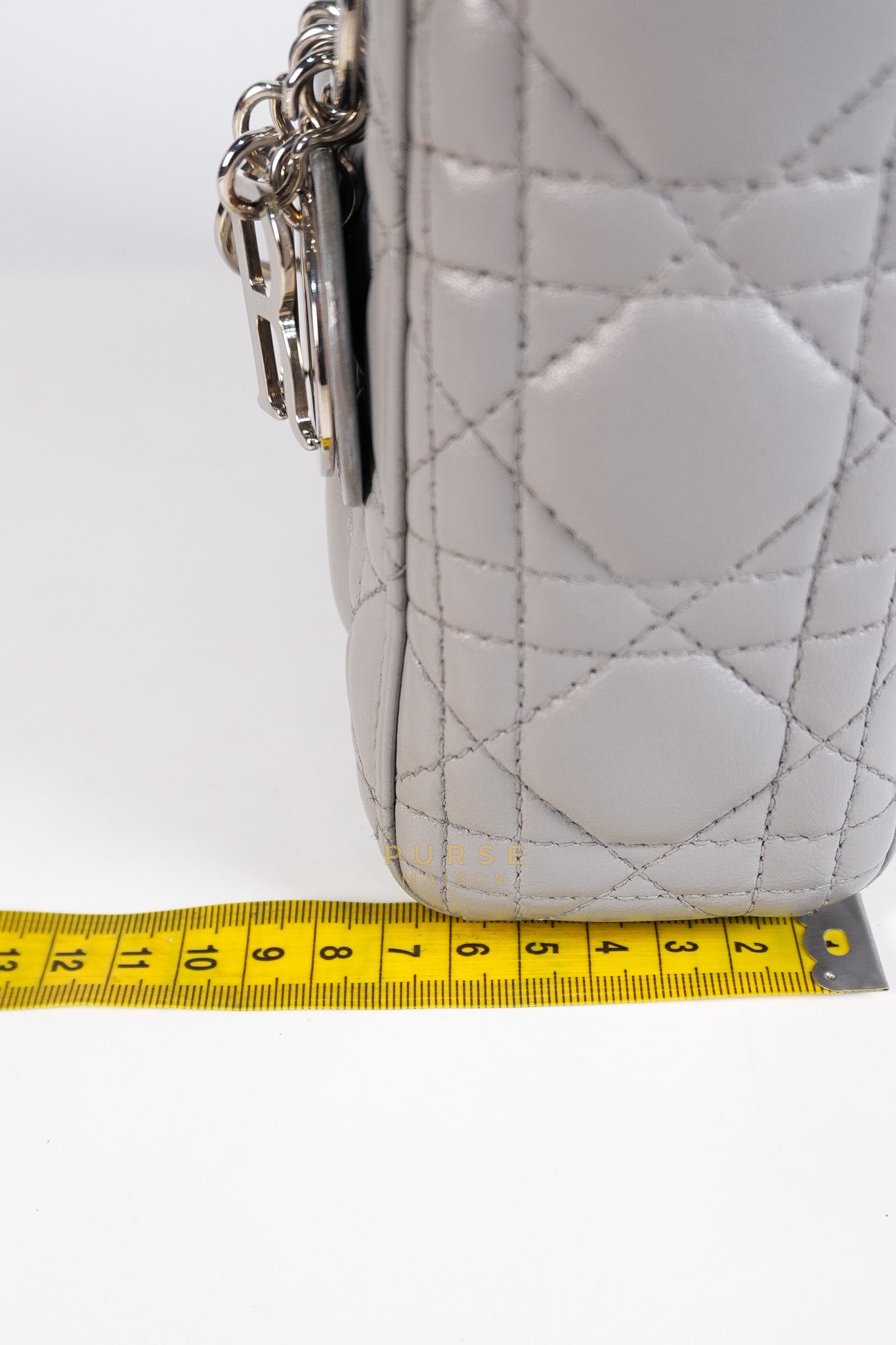 Lady Dior Mini Bag in Gray Quilted Leather & Silver Hardware | Purse Maison Luxury Bags Shop