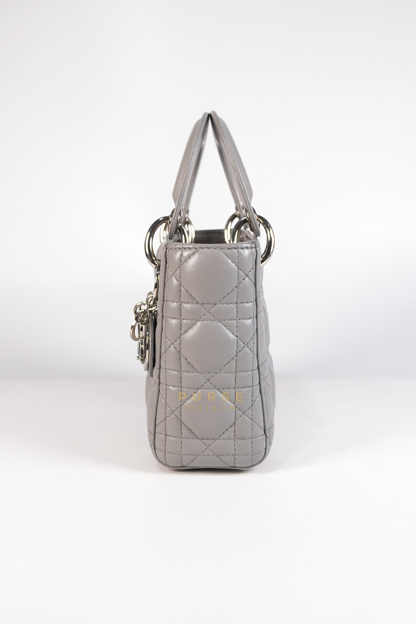 Lady Dior Mini Bag in Gray Quilted Leather & Silver Hardware | Purse Maison Luxury Bags Shop