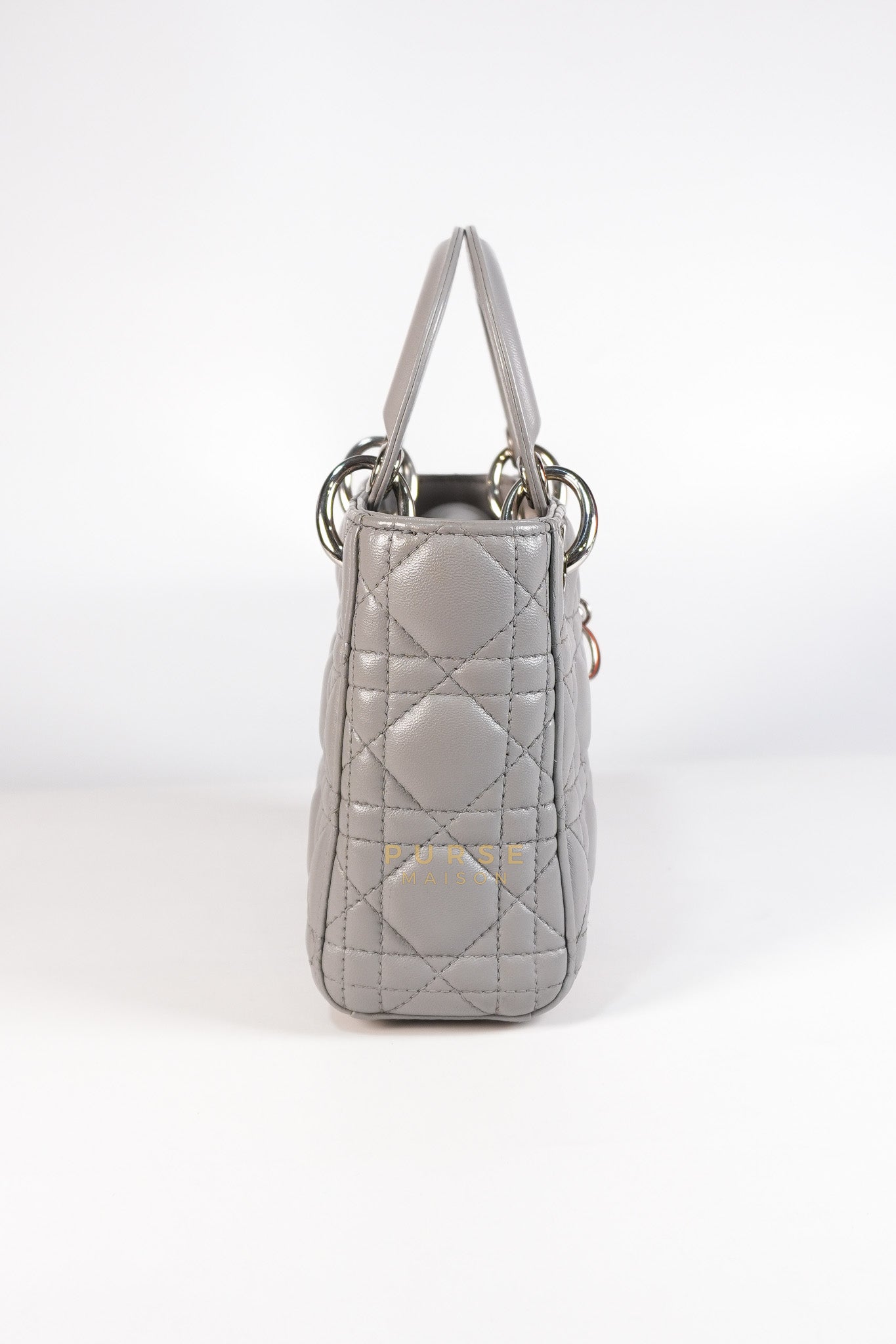 Lady Dior Mini Bag in Gray Quilted Leather & Silver Hardware | Purse Maison Luxury Bags Shop
