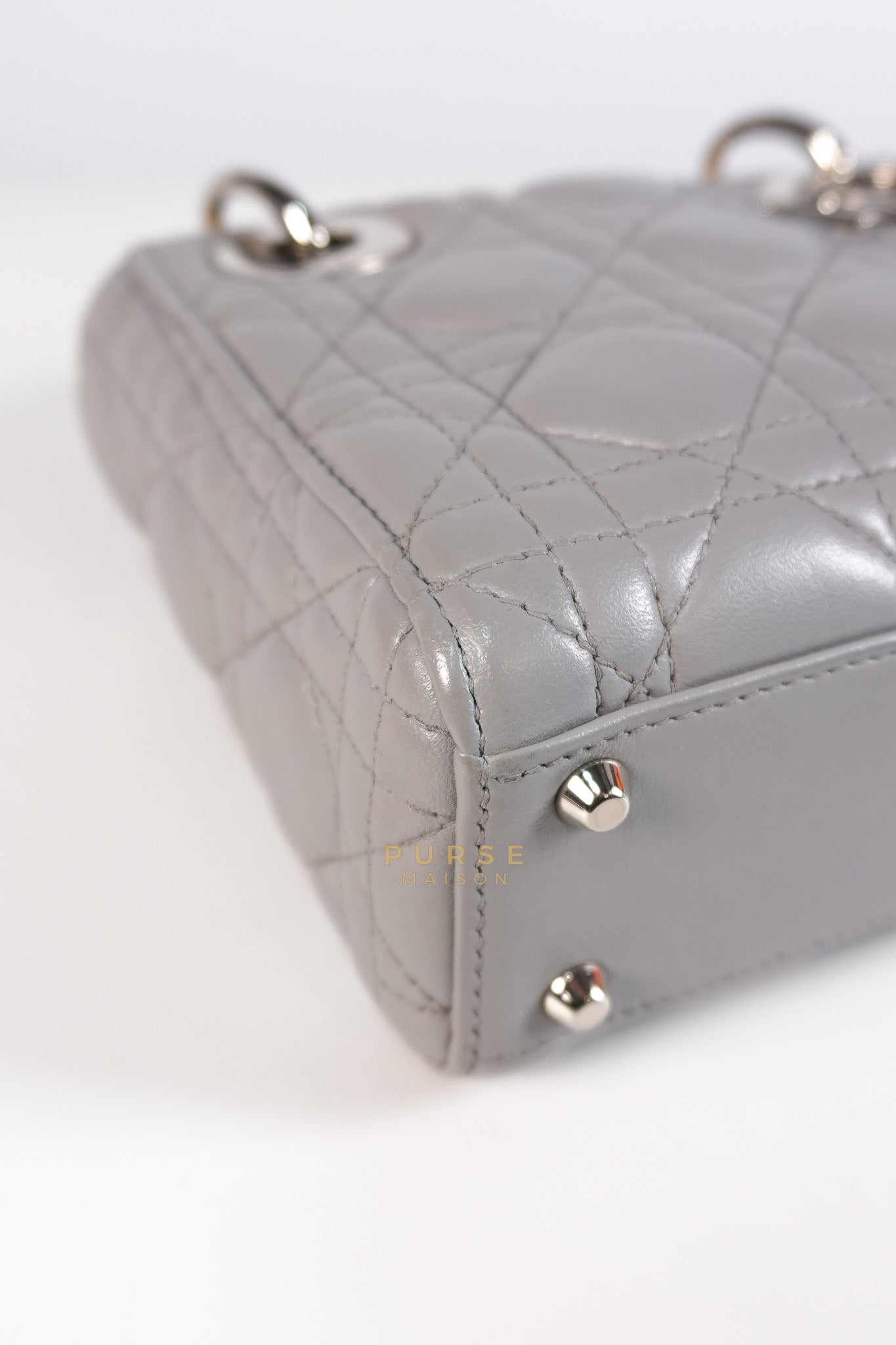 Lady Dior Mini Bag in Gray Quilted Leather & Silver Hardware | Purse Maison Luxury Bags Shop