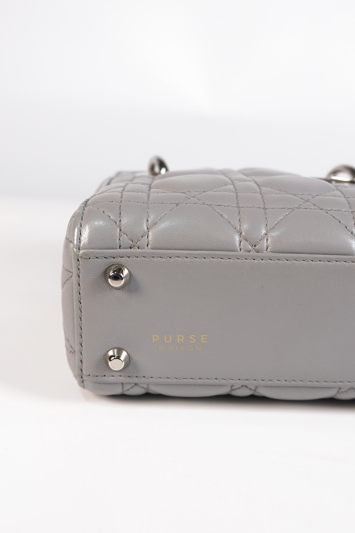 Lady Dior Mini Bag in Gray Quilted Leather & Silver Hardware | Purse Maison Luxury Bags Shop