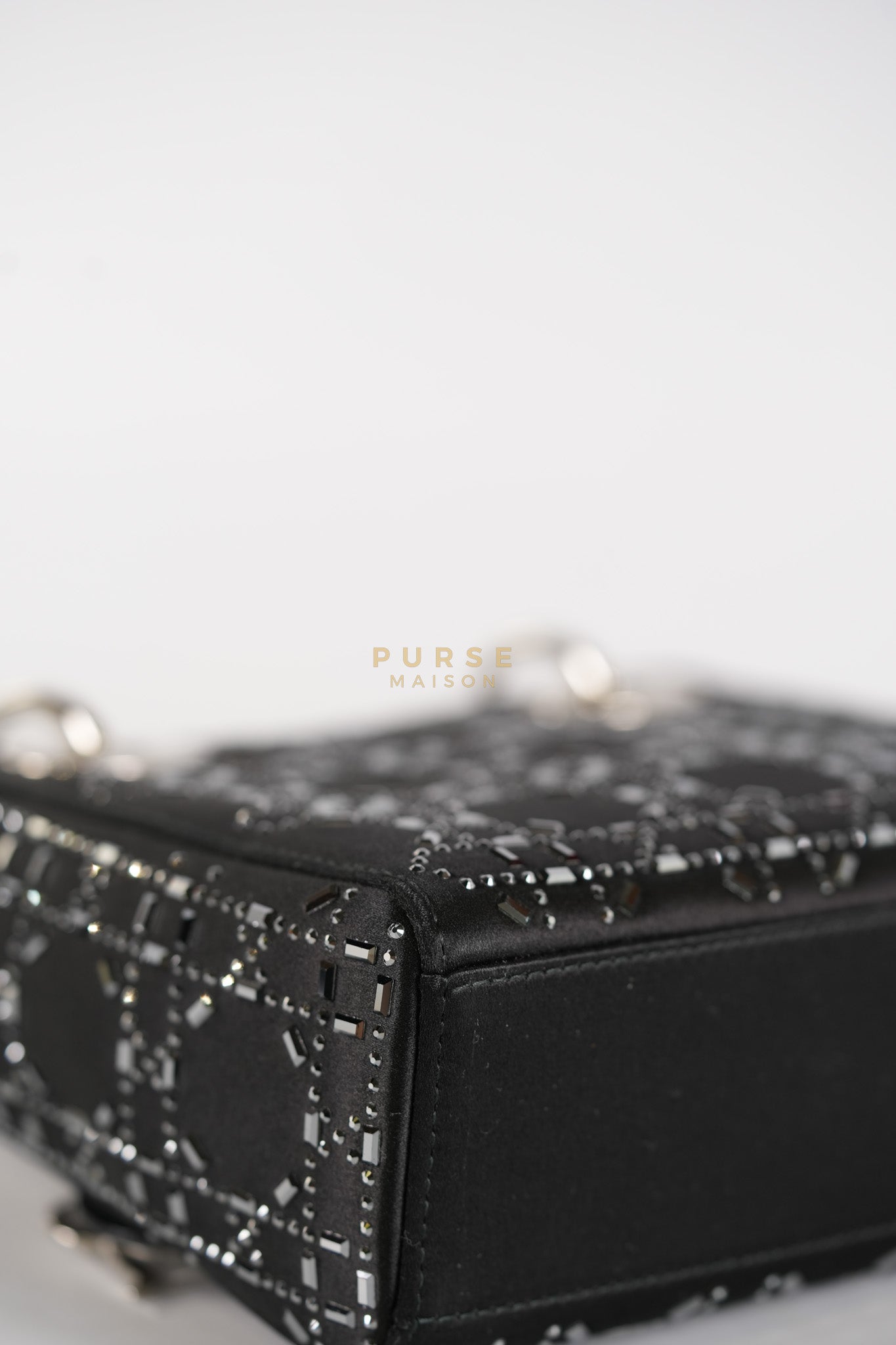 Lady Dior Mini Black in Strass Cannage Satin and Silver Hardware | Purse Maison Luxury Bags Shop