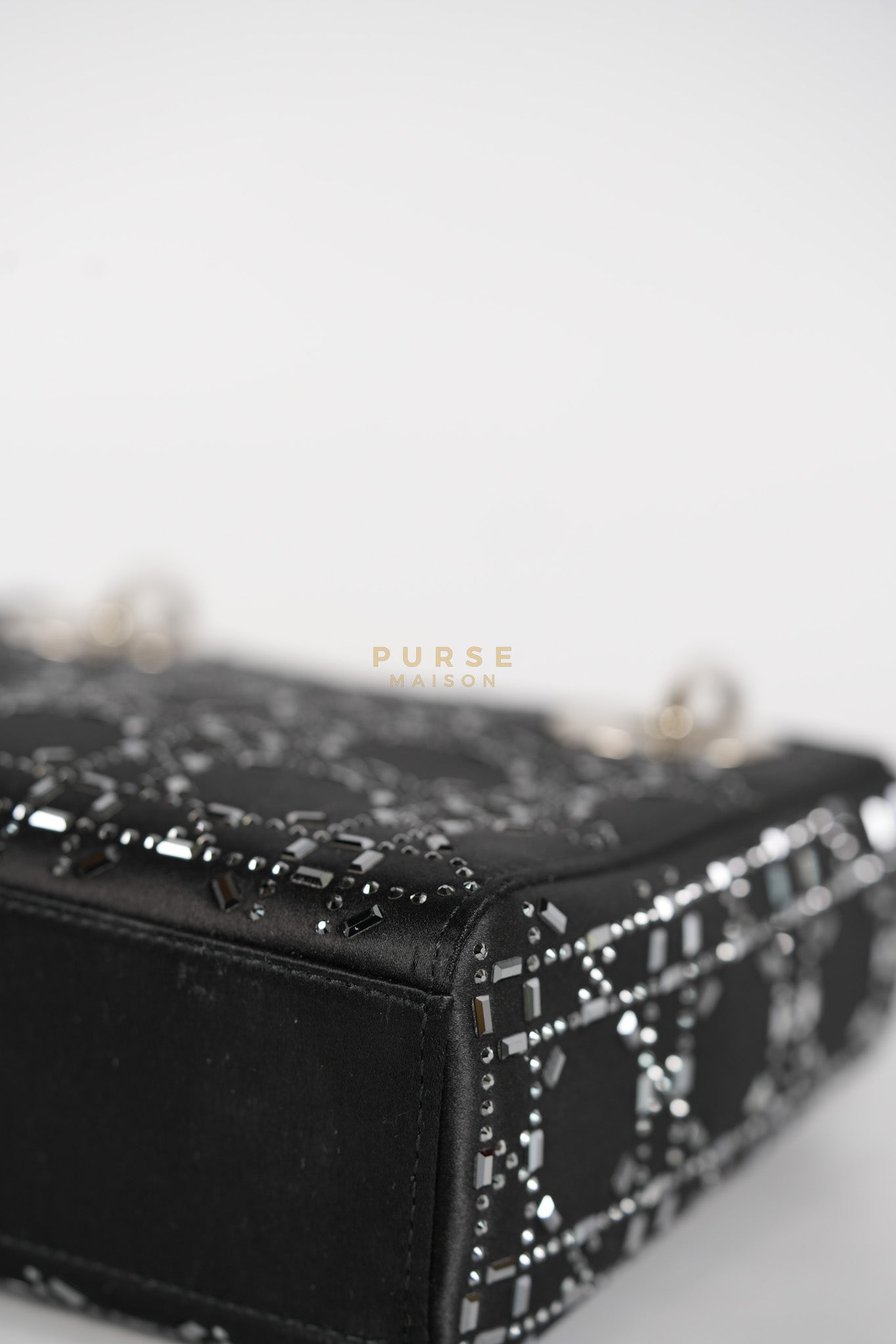 Lady Dior Mini Black in Strass Cannage Satin and Silver Hardware | Purse Maison Luxury Bags Shop
