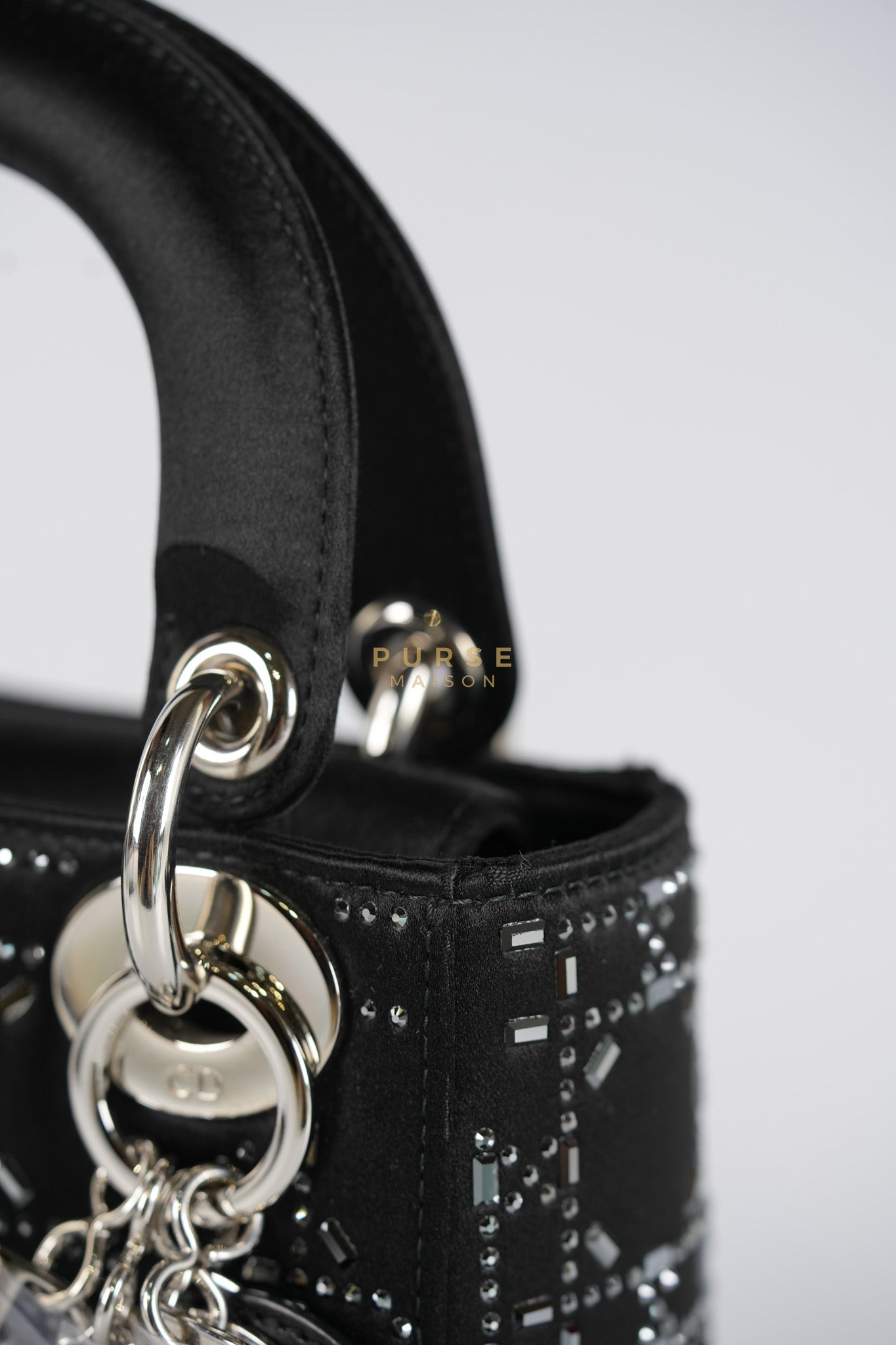 Lady Dior Mini Black in Strass Cannage Satin and Silver Hardware | Purse Maison Luxury Bags Shop