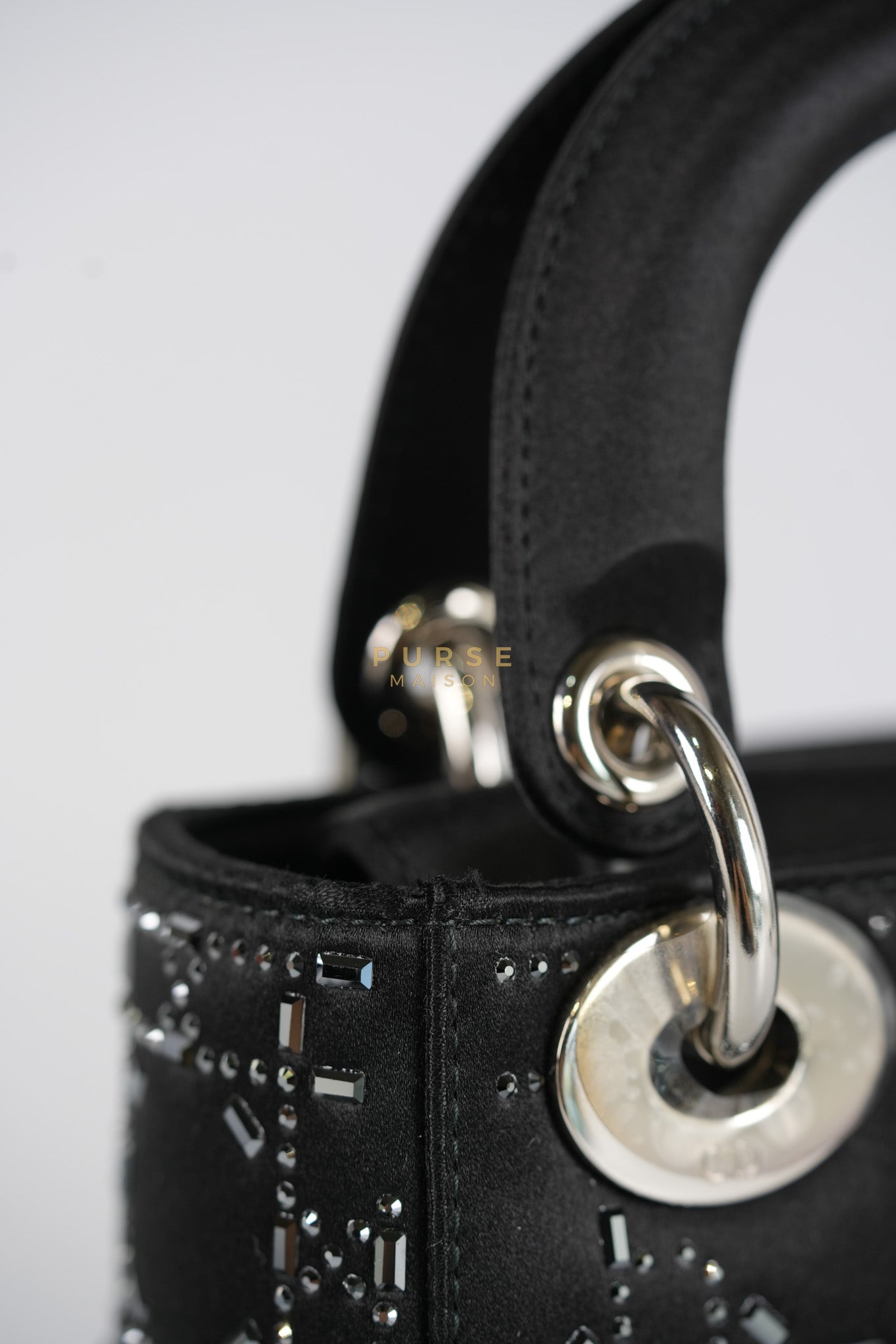 Lady Dior Mini Black in Strass Cannage Satin and Silver Hardware | Purse Maison Luxury Bags Shop