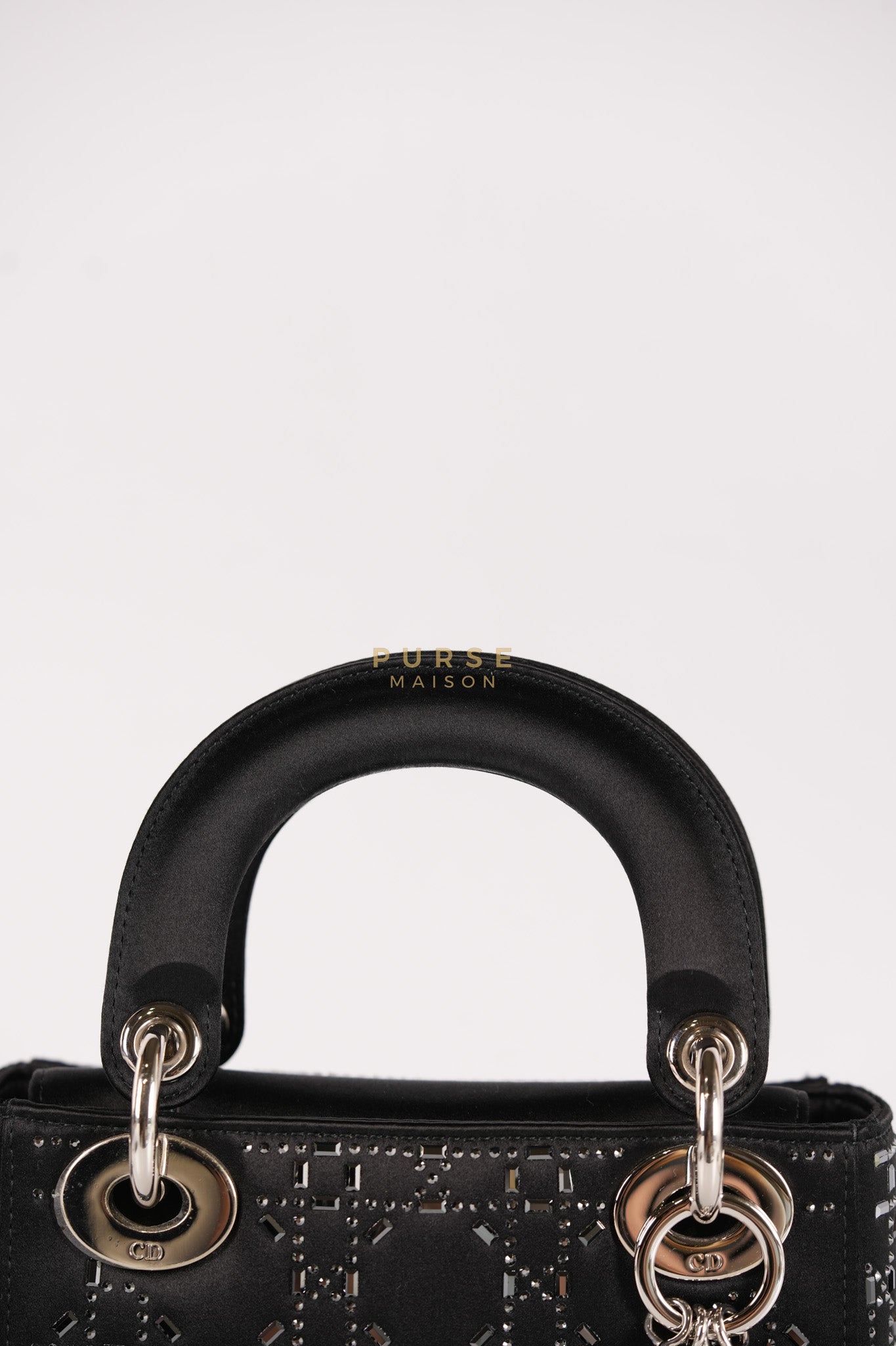 Lady Dior Mini Black in Strass Cannage Satin and Silver Hardware | Purse Maison Luxury Bags Shop