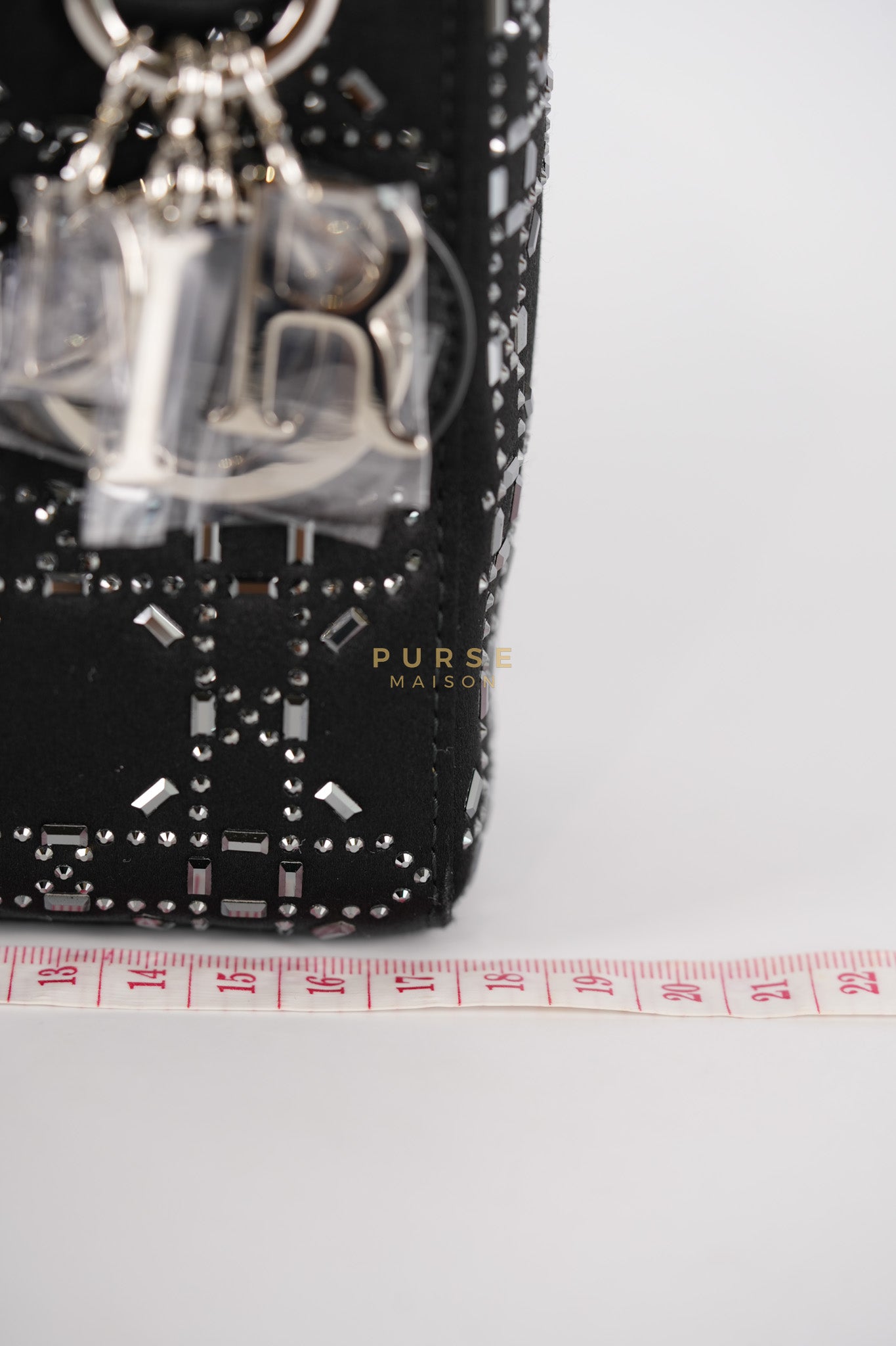 Lady Dior Mini Black in Strass Cannage Satin and Silver Hardware | Purse Maison Luxury Bags Shop