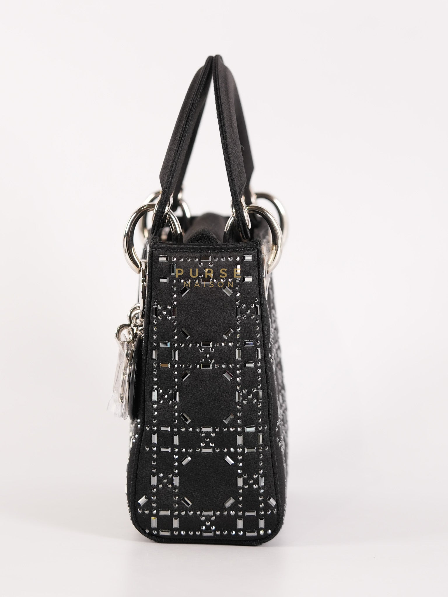 Lady Dior Mini Black in Strass Cannage Satin and Silver Hardware | Purse Maison Luxury Bags Shop